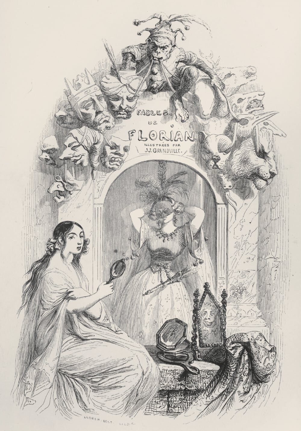  Preliminary drawings for the advertising poster for  Fables de Florian , from a copy owned by Léopold Carteret [no. 206] 