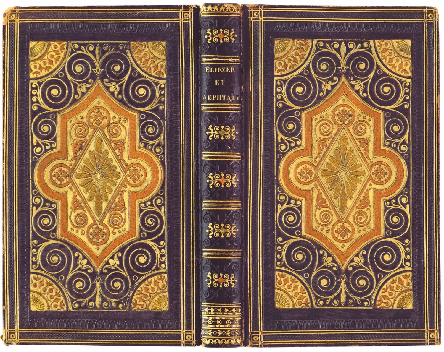  Mosaic binding by Jean Badiéjous for Goethe’s  Werther  edition from 1825 [no. 261], and an unsigned mosaic binding for Florian’s  Éliezer et Nephtaly  [no. 200] 