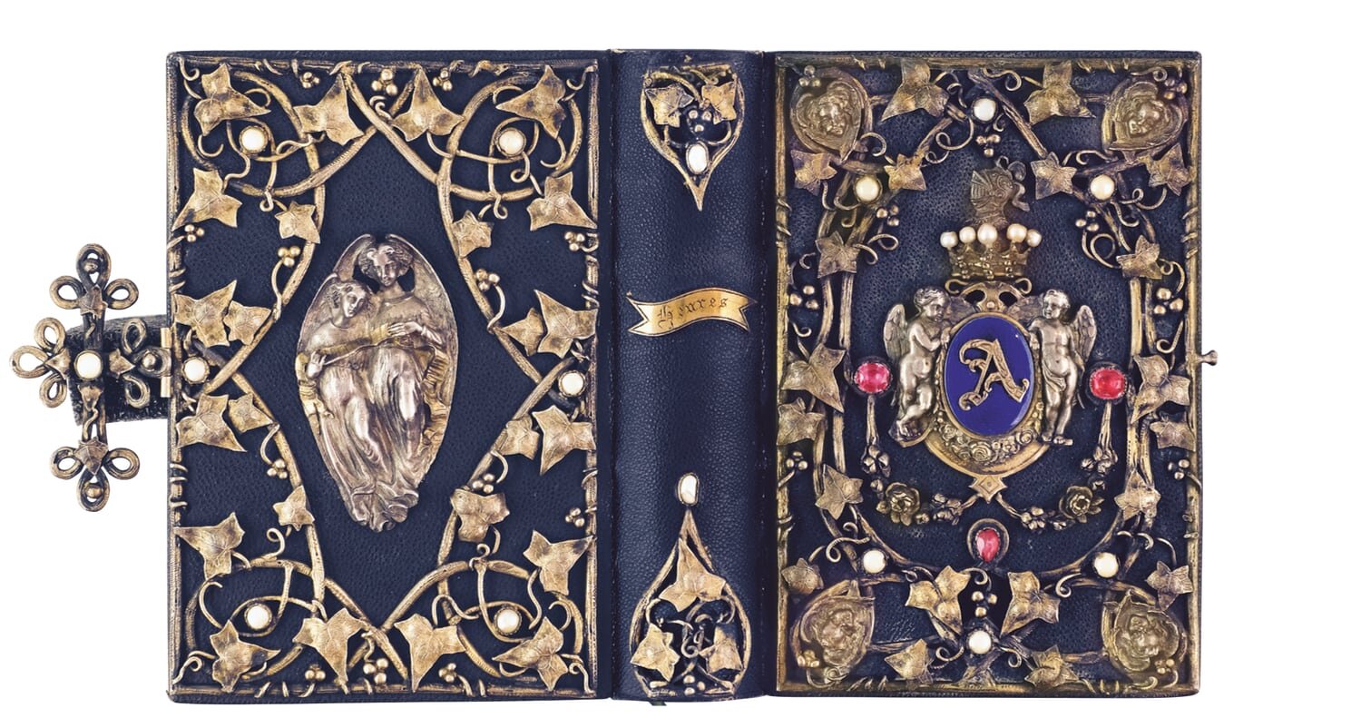  The two books of hours not only flaunt decorations of silver, gold, and precious stones, but they are of the highest provenance: one belonged to Princess Alicia of Bourbon-Parma [no. 418], the other to Emperor Napoleon III [no. 417] 
