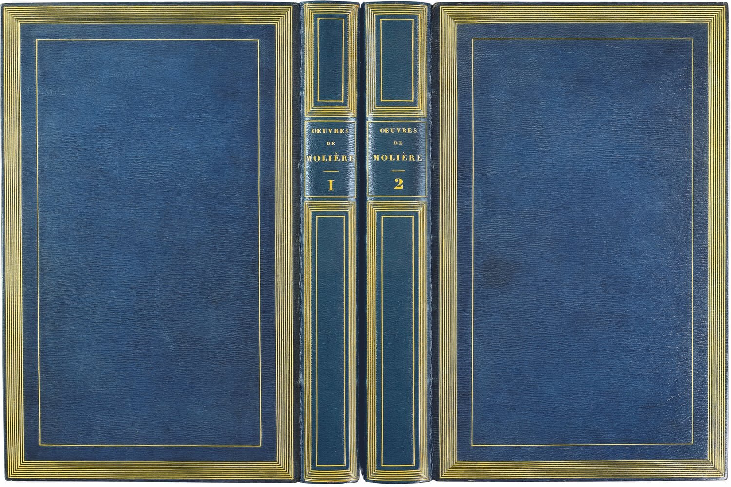  Extremely rare copies of Molière on China paper; in steel-blue morocco bindings by Bauzonnet [no. 454], and another copy in red morocco bindings by Émile Mercier [no. 452] 