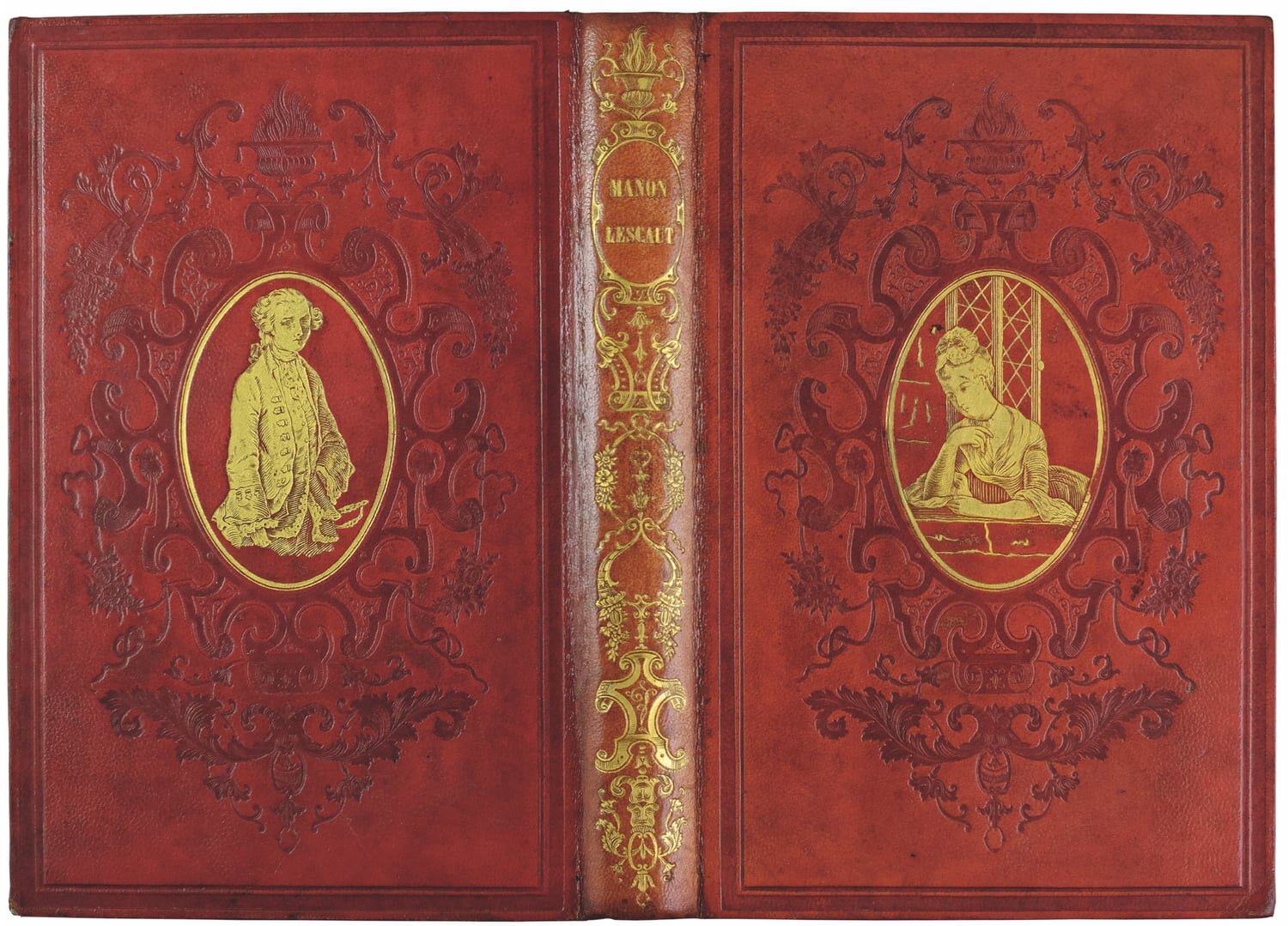   Manon Lescaut  in two examples of its publisher’s binding by Boutigny; in red and green morocco [nos. 511 and 512] 