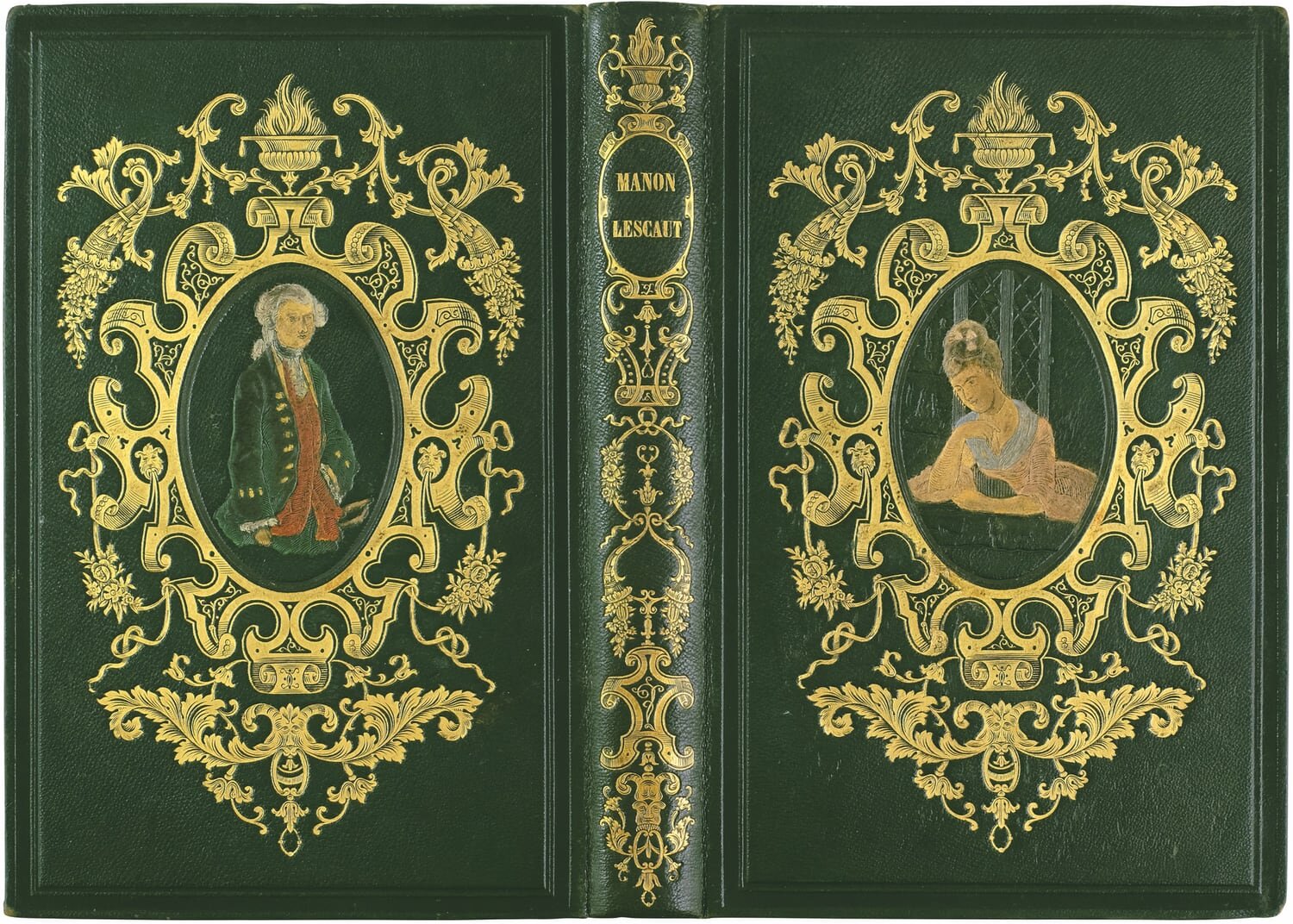   Manon Lescaut  in two examples of its publisher’s binding by Boutigny; in red and green morocco [nos. 511 and 512] 