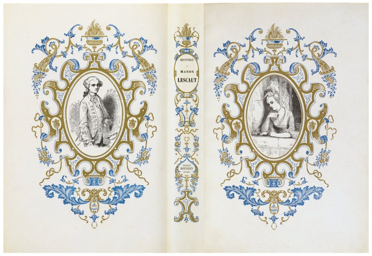  Two double-sided copies of  Manon Lescaut  on China paper; one with its original covers bound by Émile Mercier [no. 513], the other in a signed morocco binding by Bauzonnet-Trautz [no. 514] 