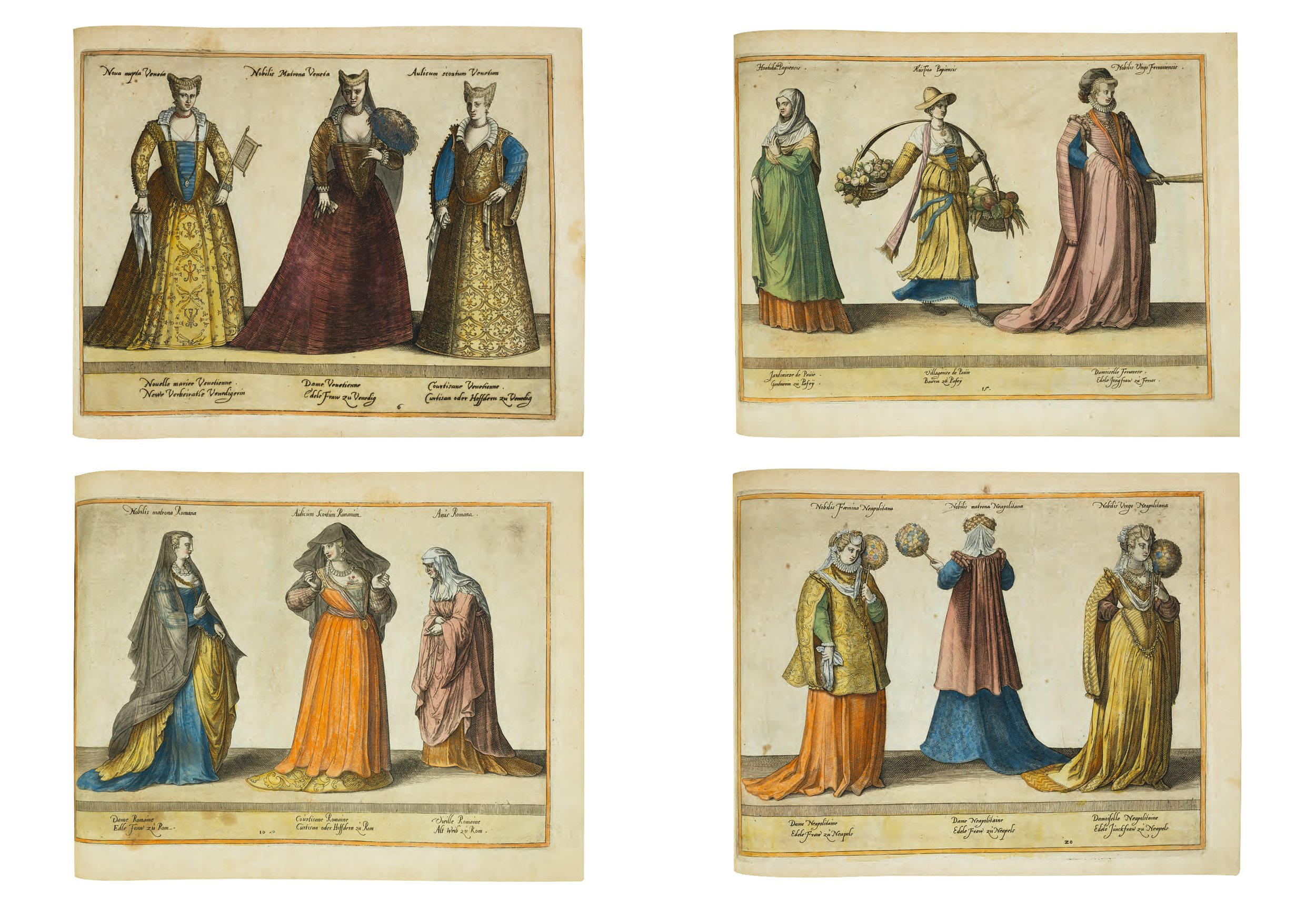 First edition of Boissard's Costume Book of 1581, illuminated in gold and colours