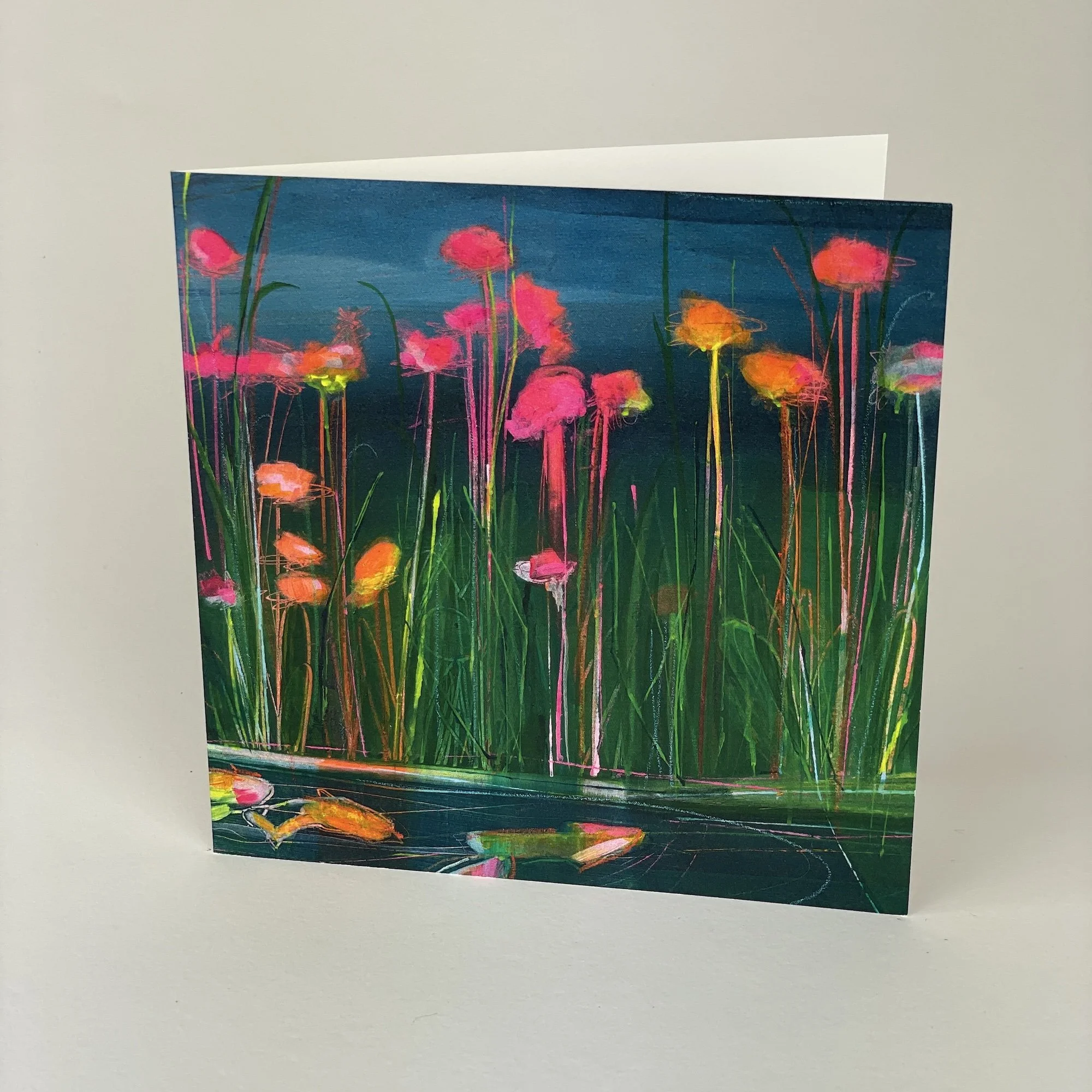 Contemporary floral greeting card for birthdays or celebrations, colourful garden-inspired artwork