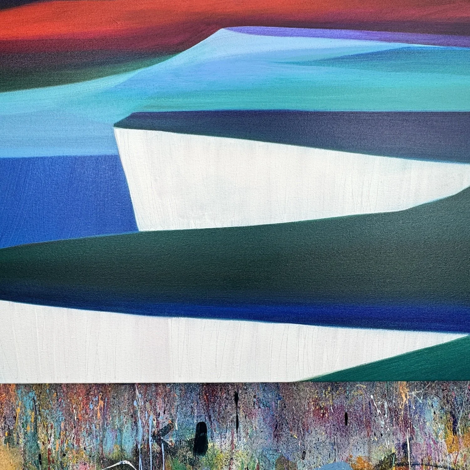 Detail of layered sky colours showing shifting light in coastal artwork