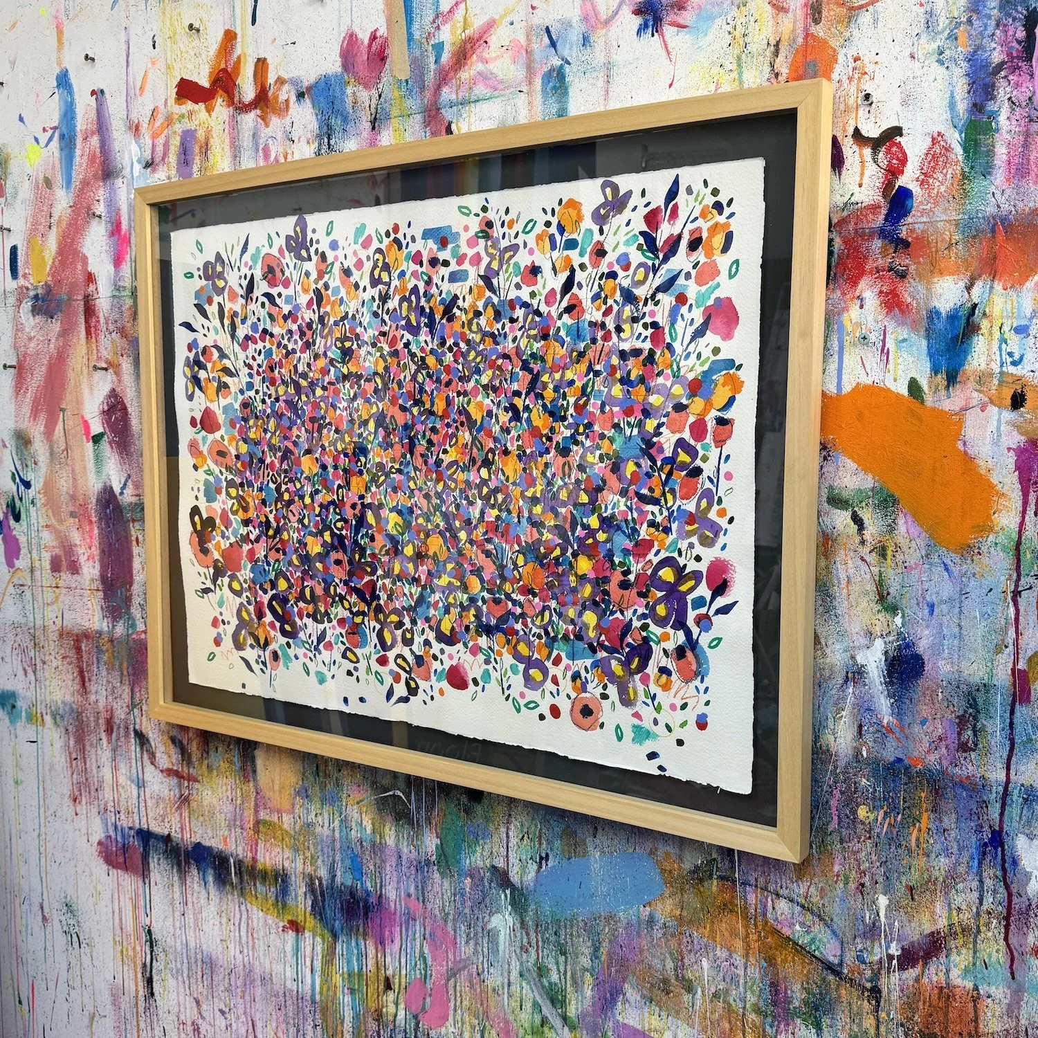 Bright flower painting with abundant tiny flowers and layered colour