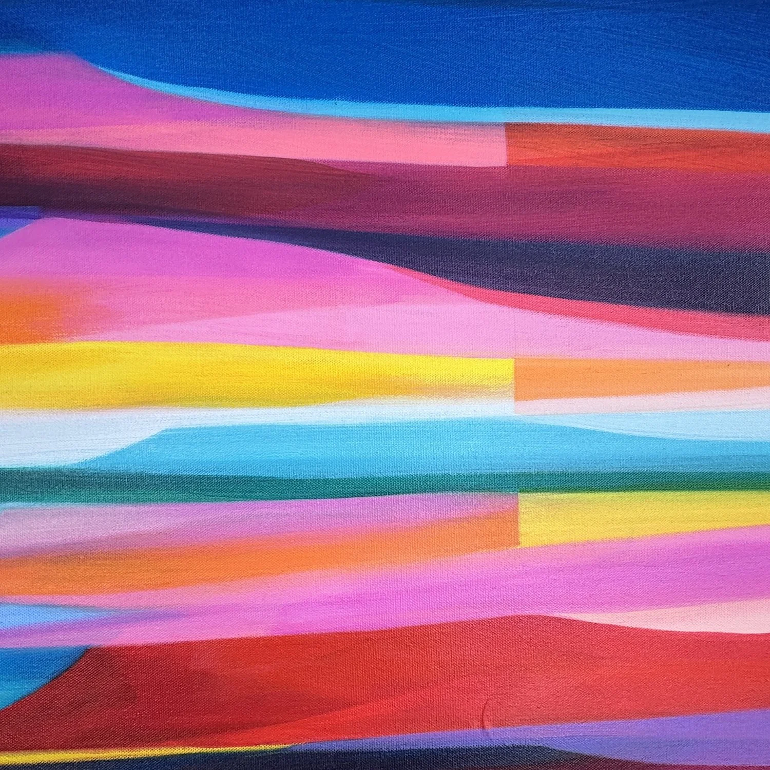Bold coastal artwork with shifting sky colours and bright cliffs