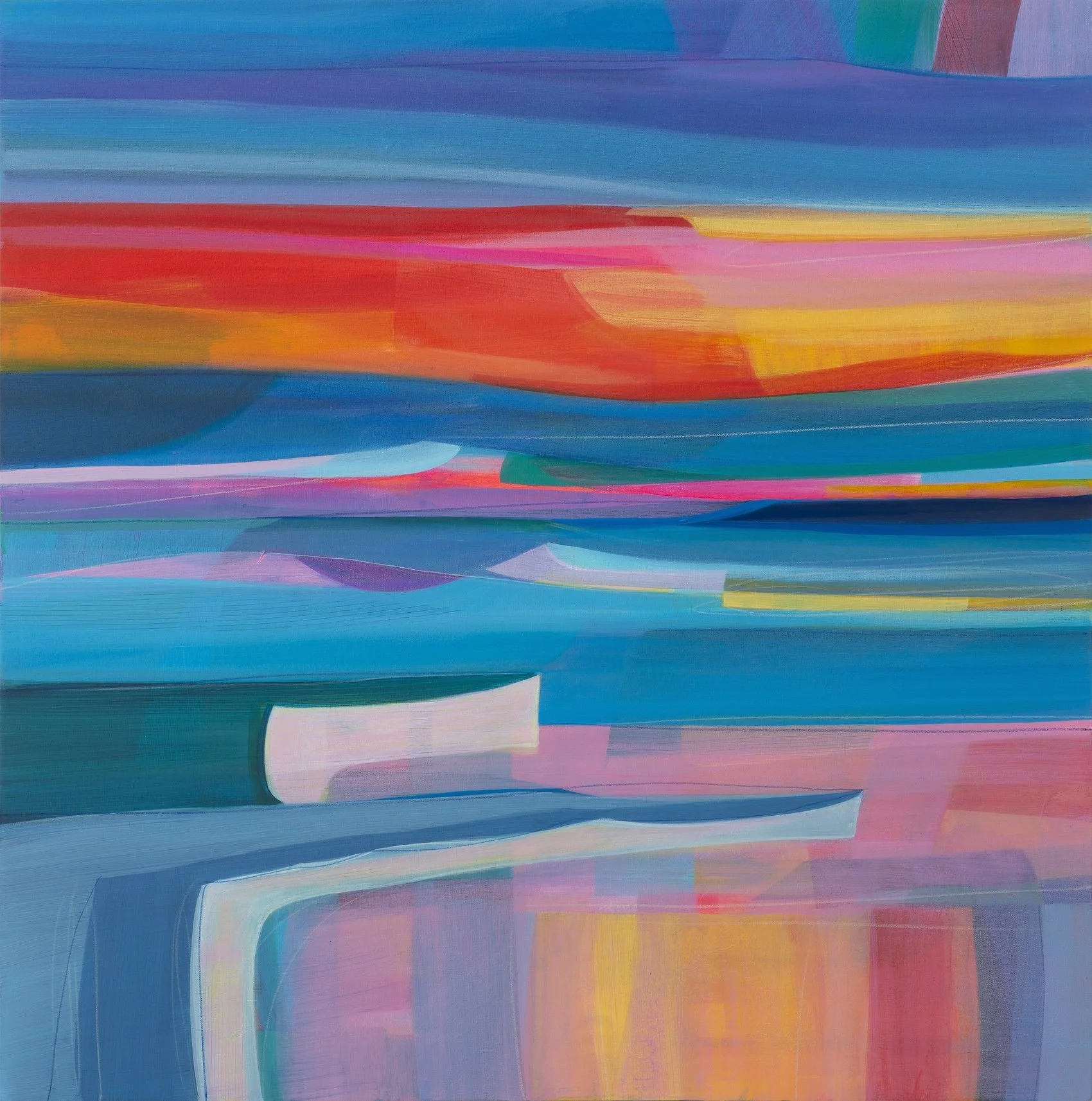 Large landscape art print “Walking East” by Faye Bridgwater, bold statement artwork full of colour and depth