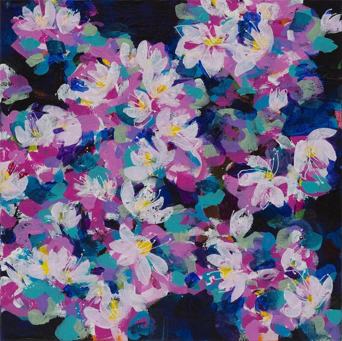 Joy to the eye, a pink floral painted by British artist Faye Bridgwater