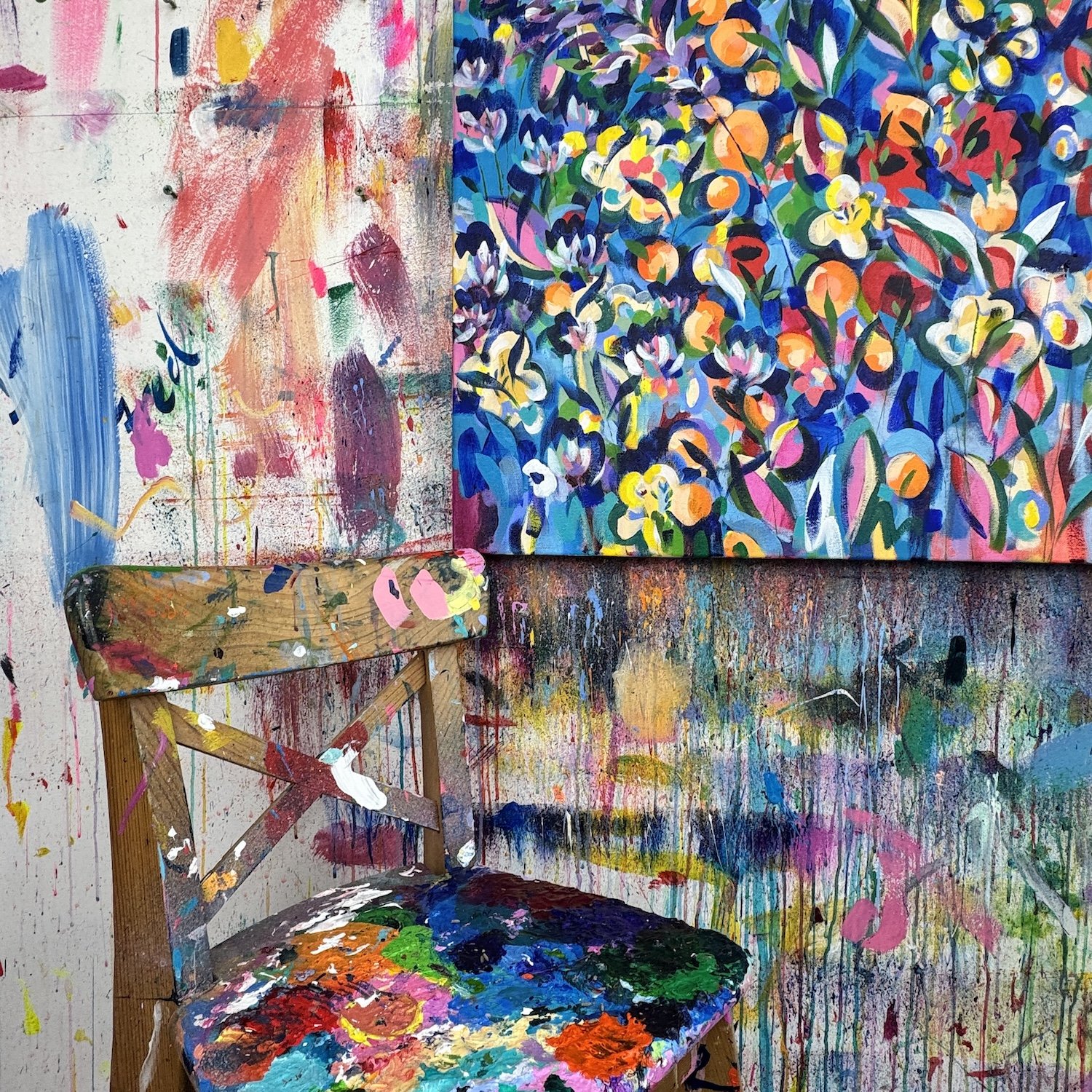 Large statement floral painting full of energy for modern interiors