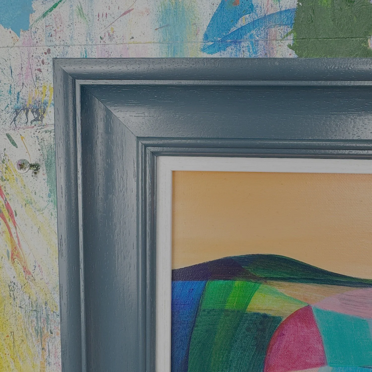 Framed abstract wall art of the countryside at sun set