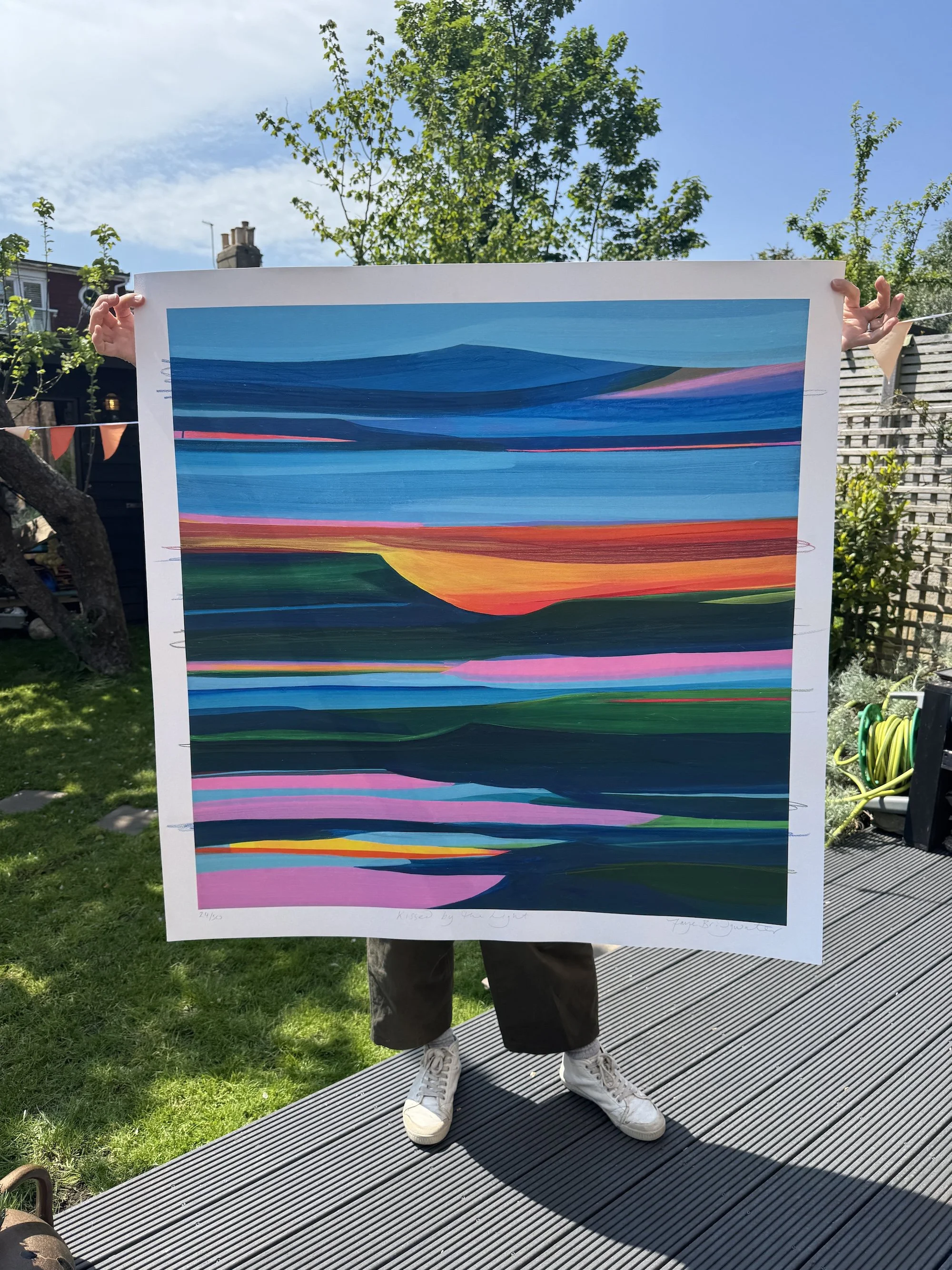 Kissed By The Light limited edition print by Faye Bridgwater, colourful abstract landscape, impact for a living space