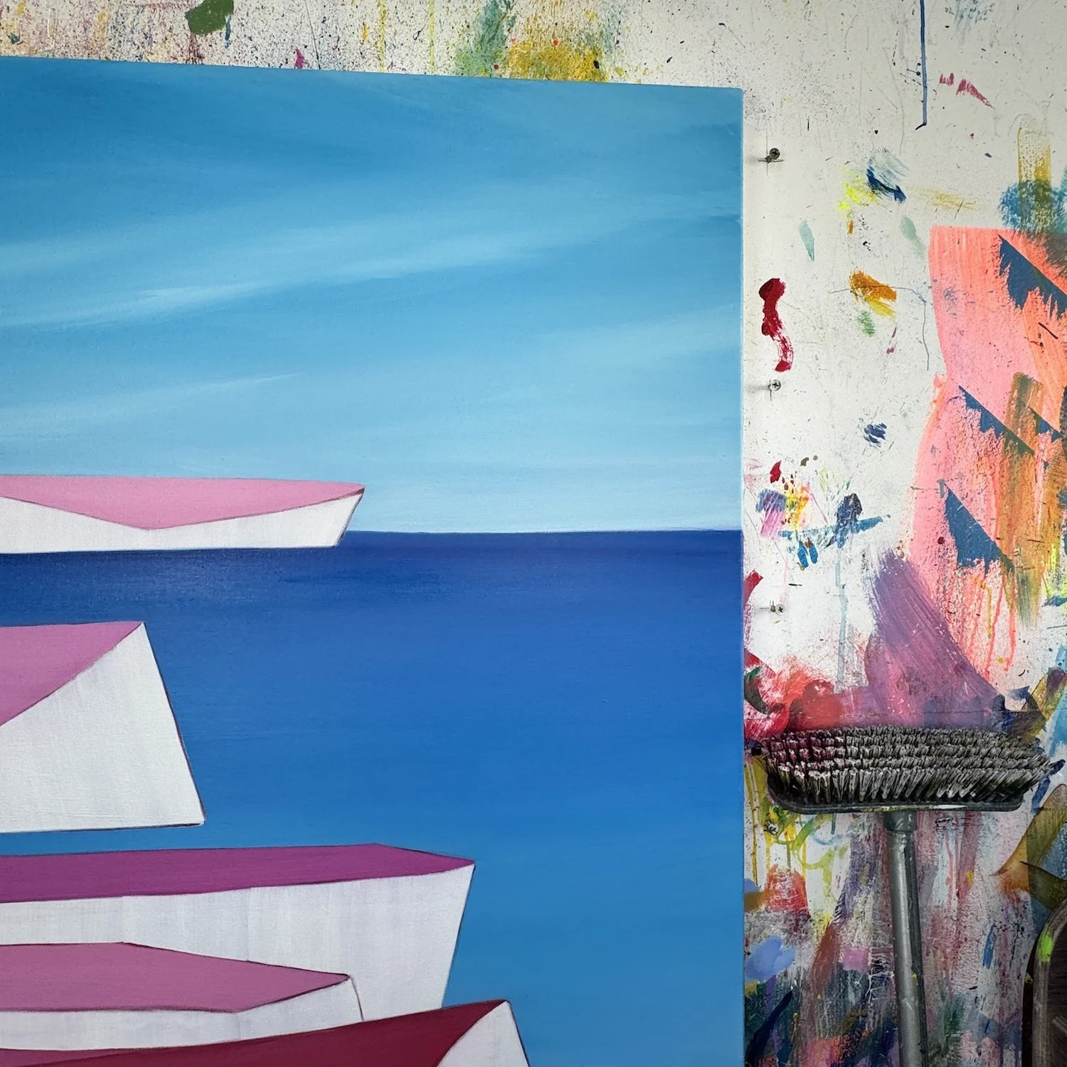 Bold seascape artwork with clearly defined cliffs and glowing colour