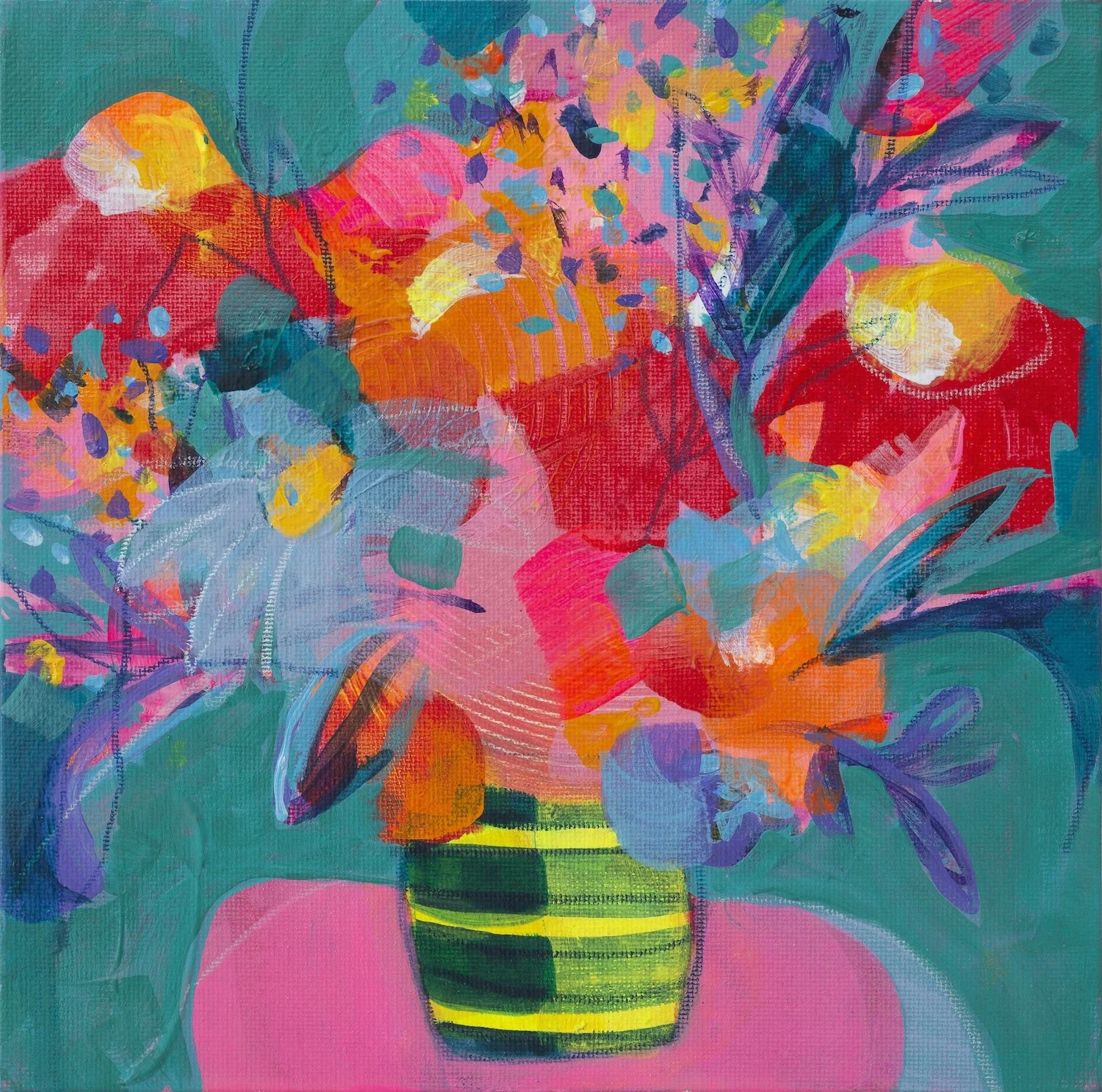 Signed limited edition floral print by Faye Bridgwater titled “The Gift”, full of bold colour and expressive brushwork