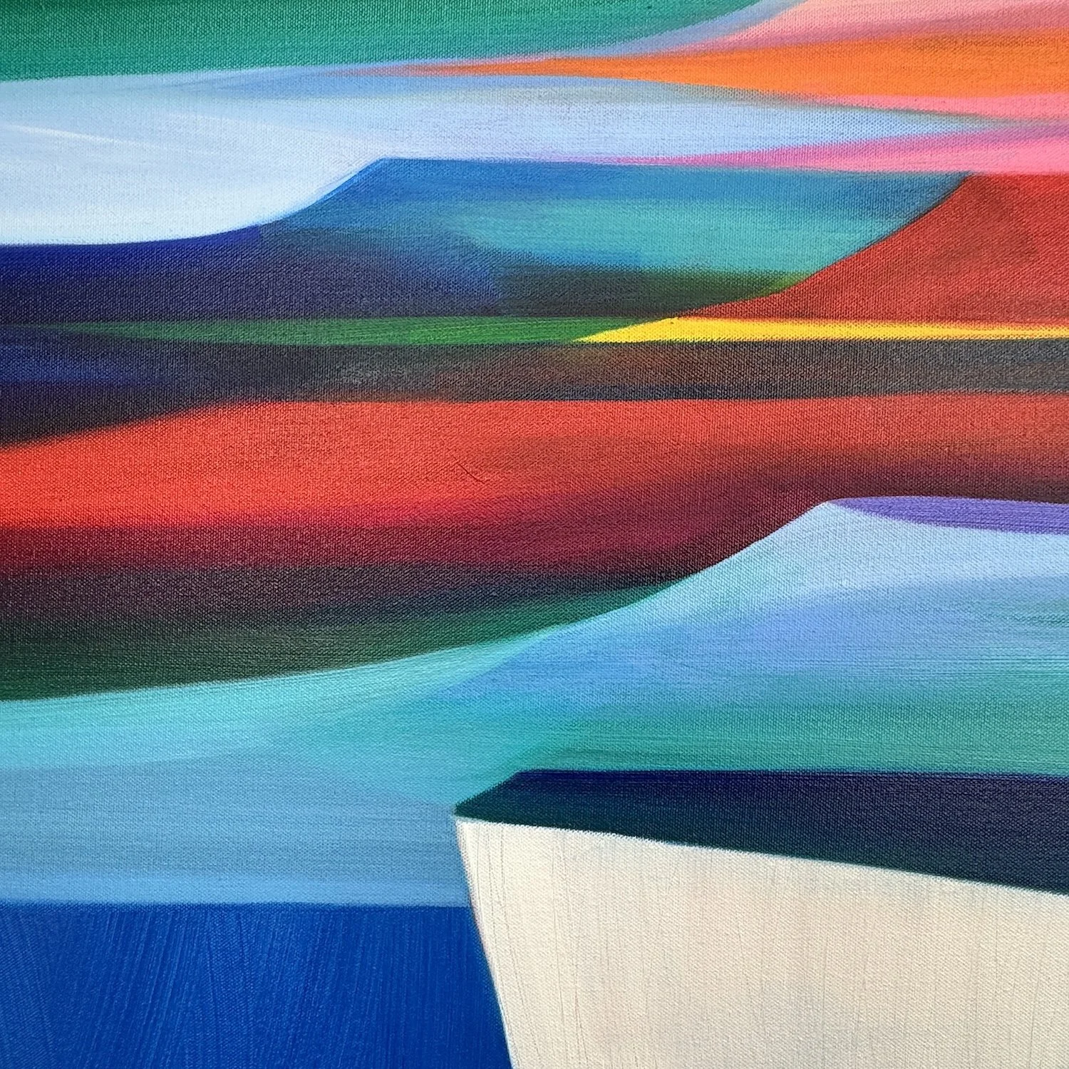 Close-up of textured white cliffs in abstract seascape painting
