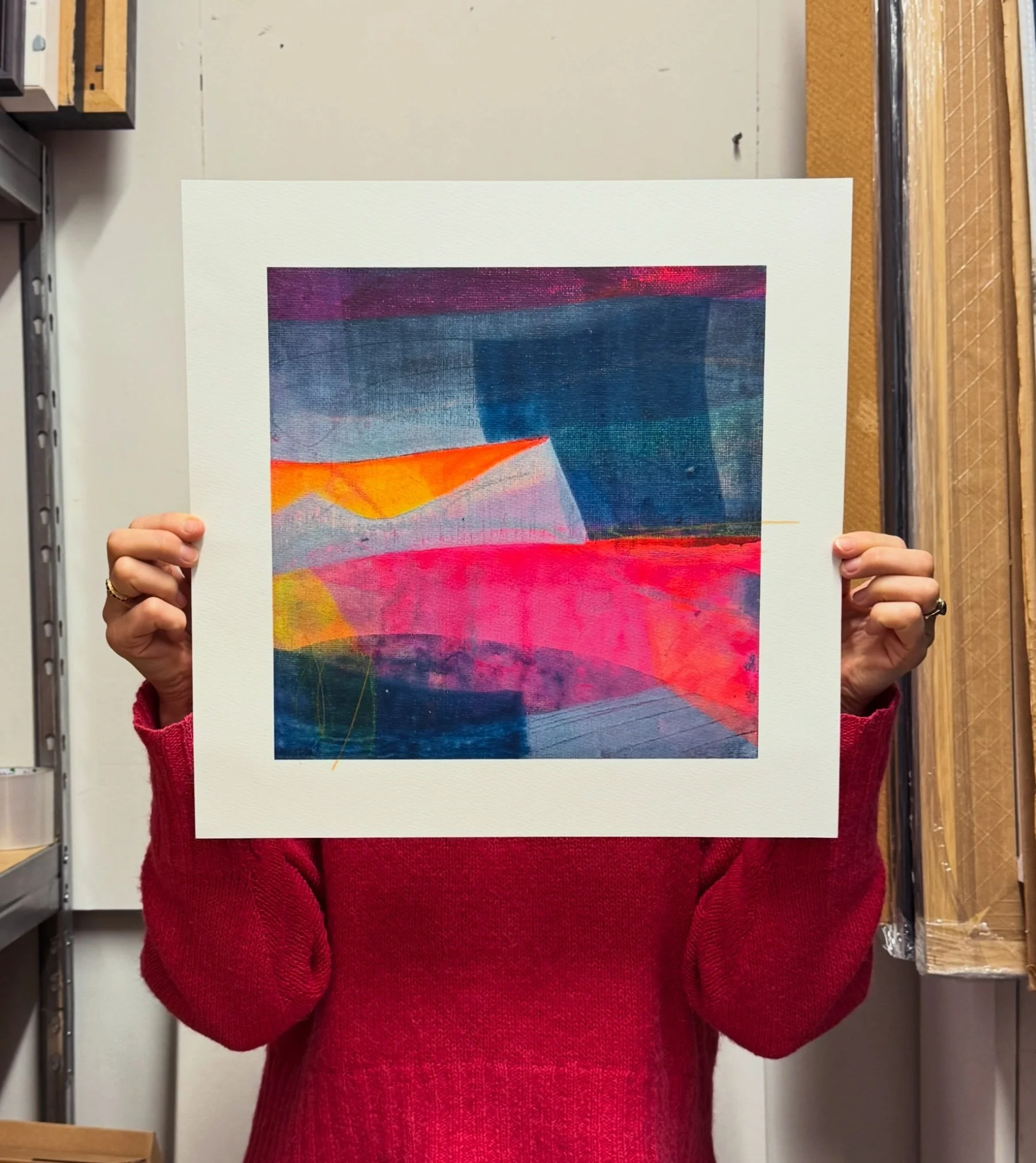 That Feeling of Play limited edition print by Faye Bridgwater, contemporary landscape with tones of blue and pink