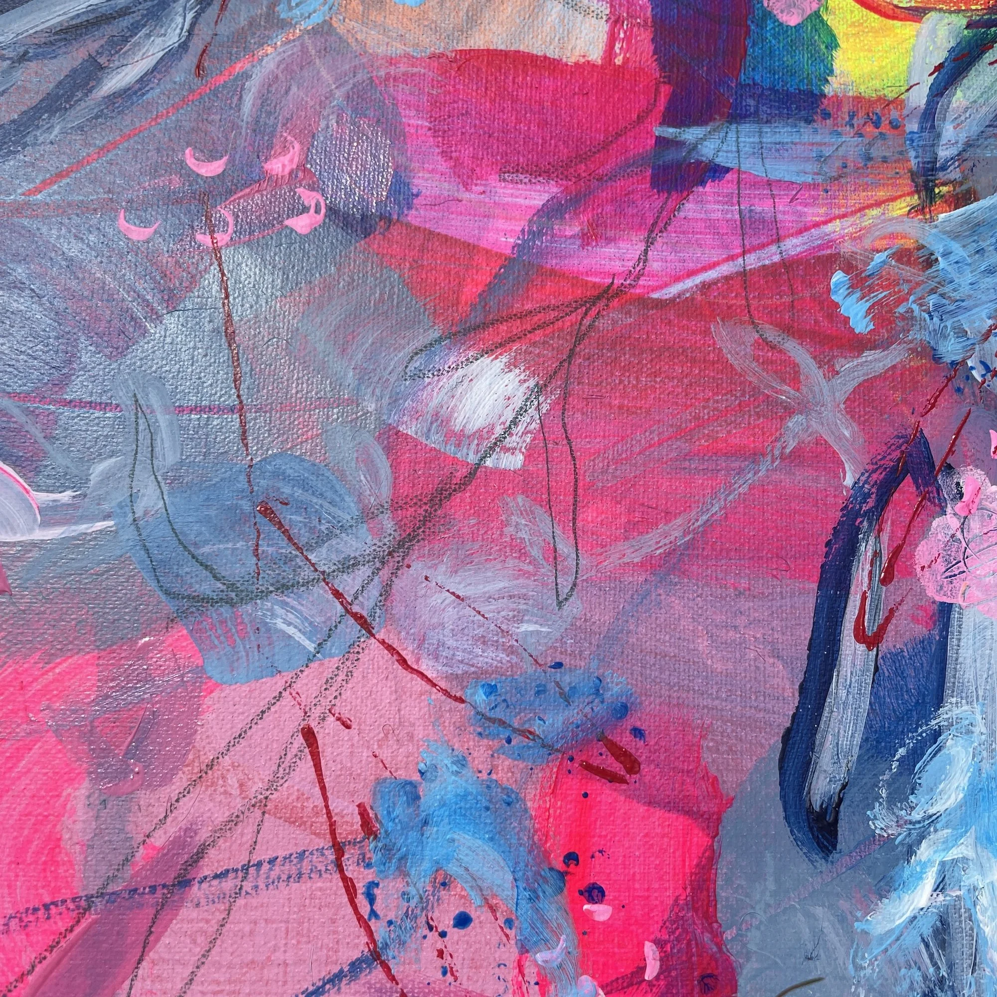 Close-up of floral art print “Triumph & Celebration” showing colour, texture and expressive detail