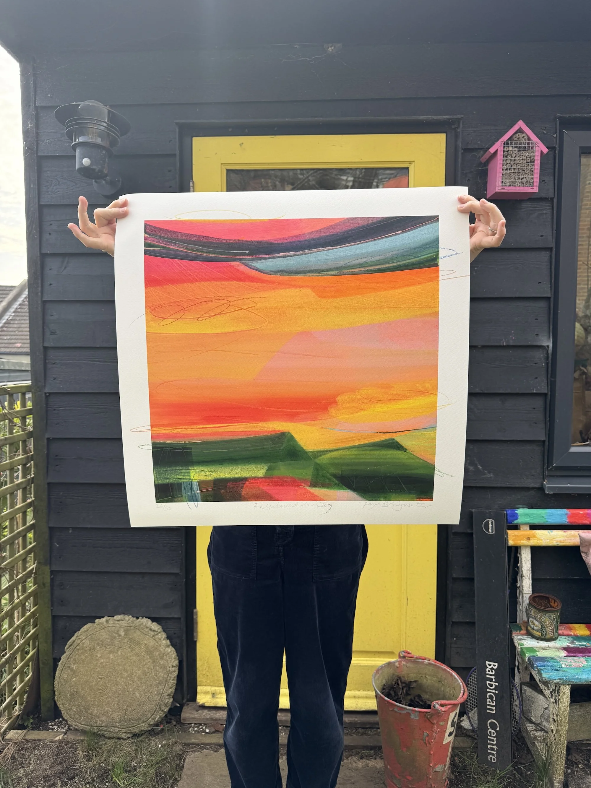 Fulfilment and Joy limited edition print by Faye Bridgwater, wall art in orange and green