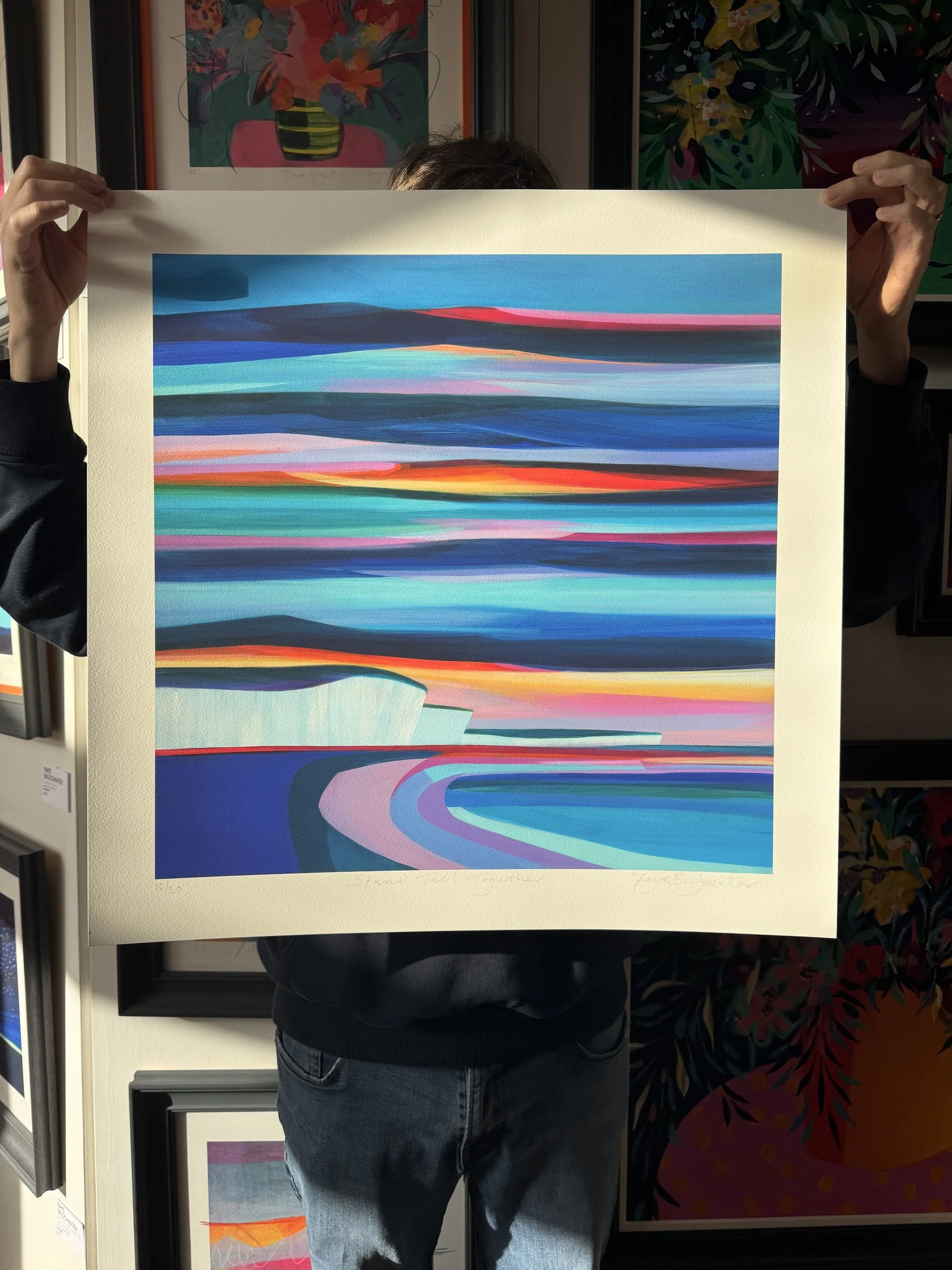 Stand Tall Together limited edition print by Faye Bridgwater, an expressive blue painting