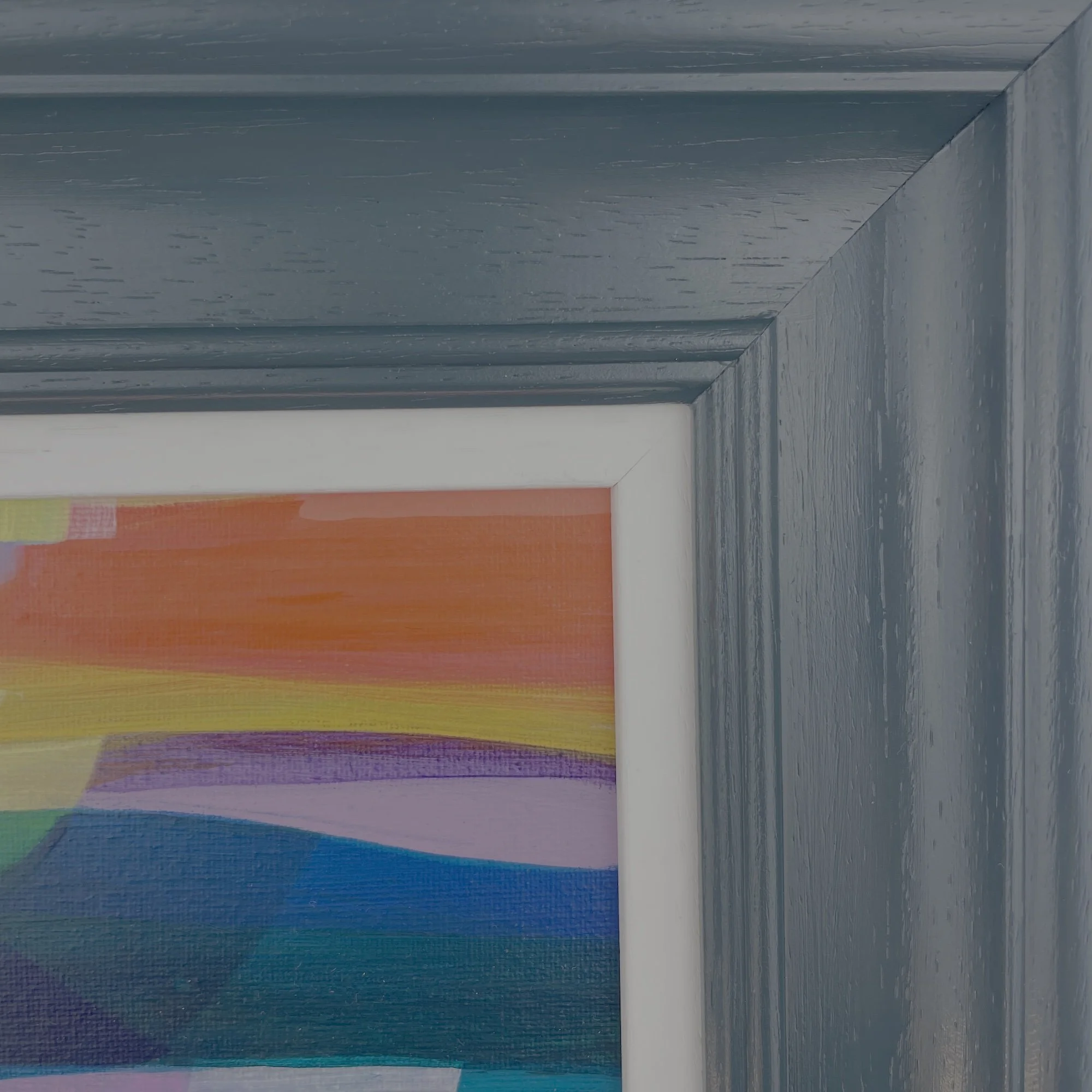 Detailed close up of "The Shoreline Is Calling" by Faye Bridgwater, a bright and colourful piece of art