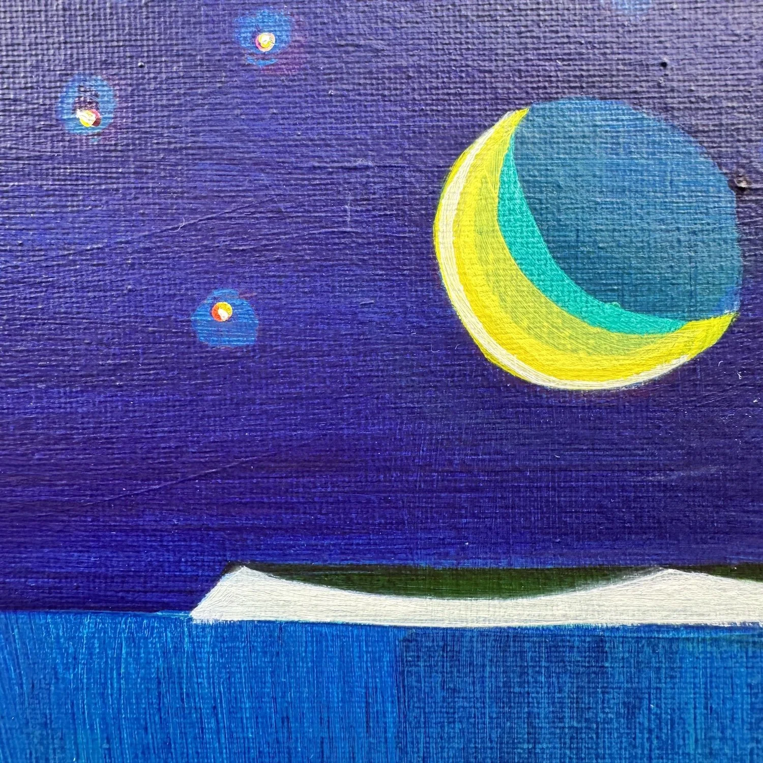 Night landscape artwork with cliffs and glowing moon