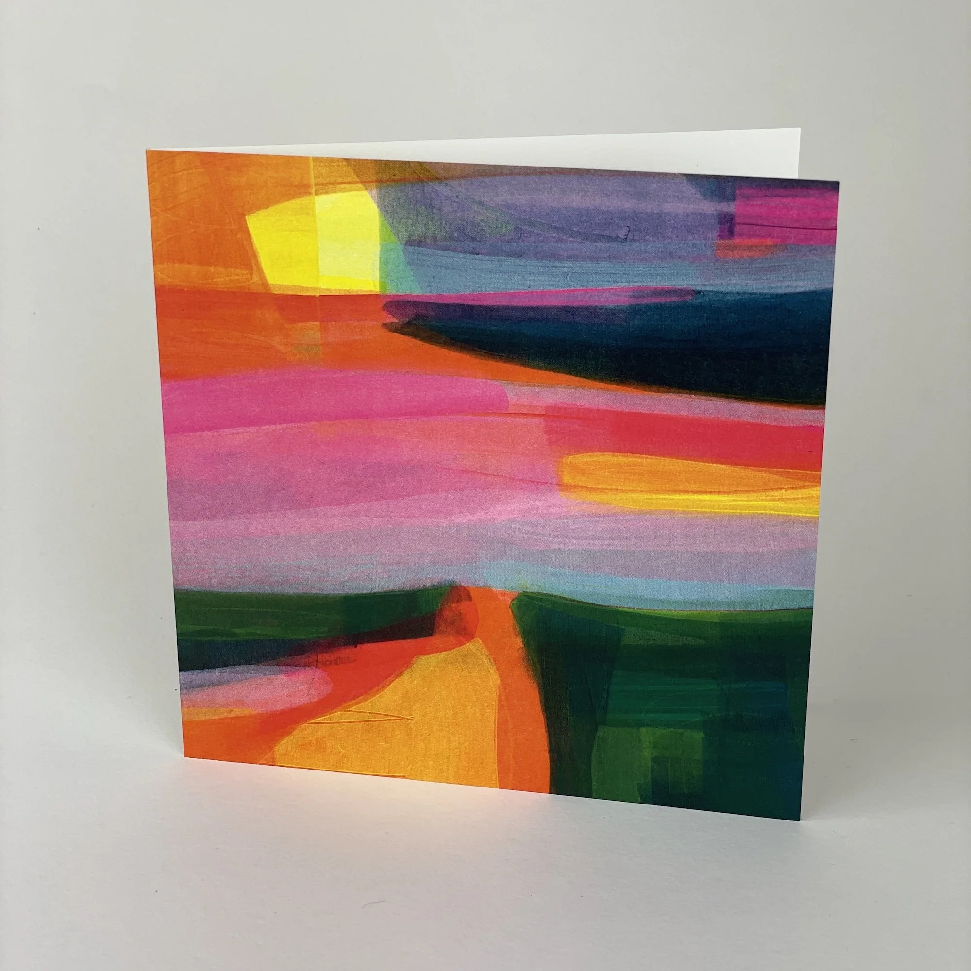 Contemporary fine art landscape greeting card with bold expressive brushstrokes inspired by the British countryside