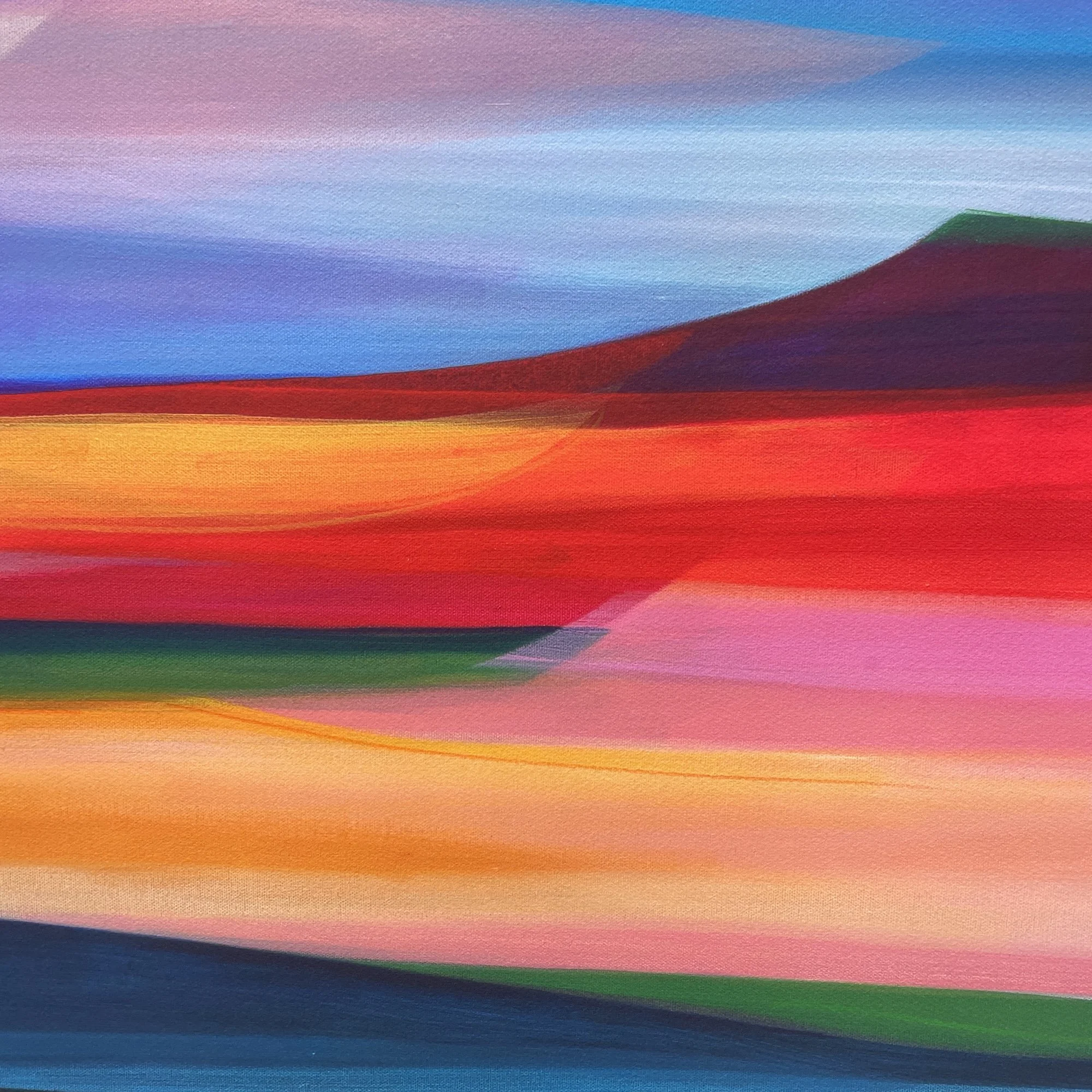 Large colourful fine art print capturing sweeping skies and open fields, statement artwork for a living room wall