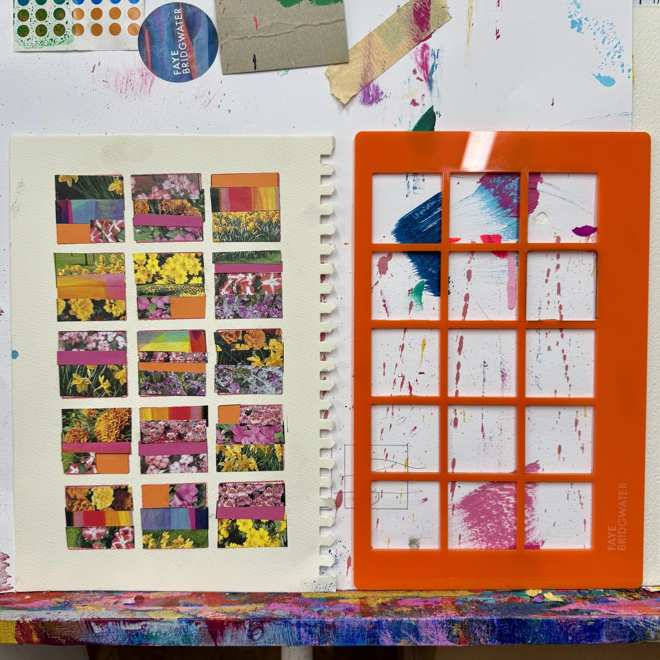 Sketch Squares artist tool being used in a sketchbook to create layered compositions