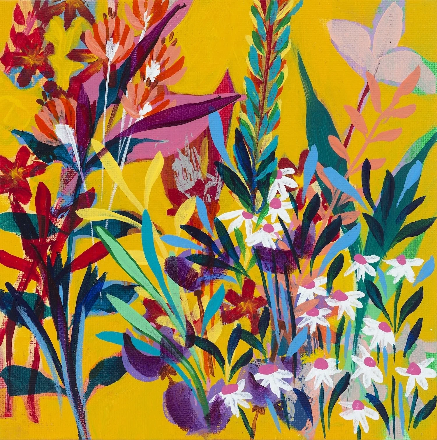 Yellow floral titled "Fun In The Sun" by Sussex artist Faye Bridgwater