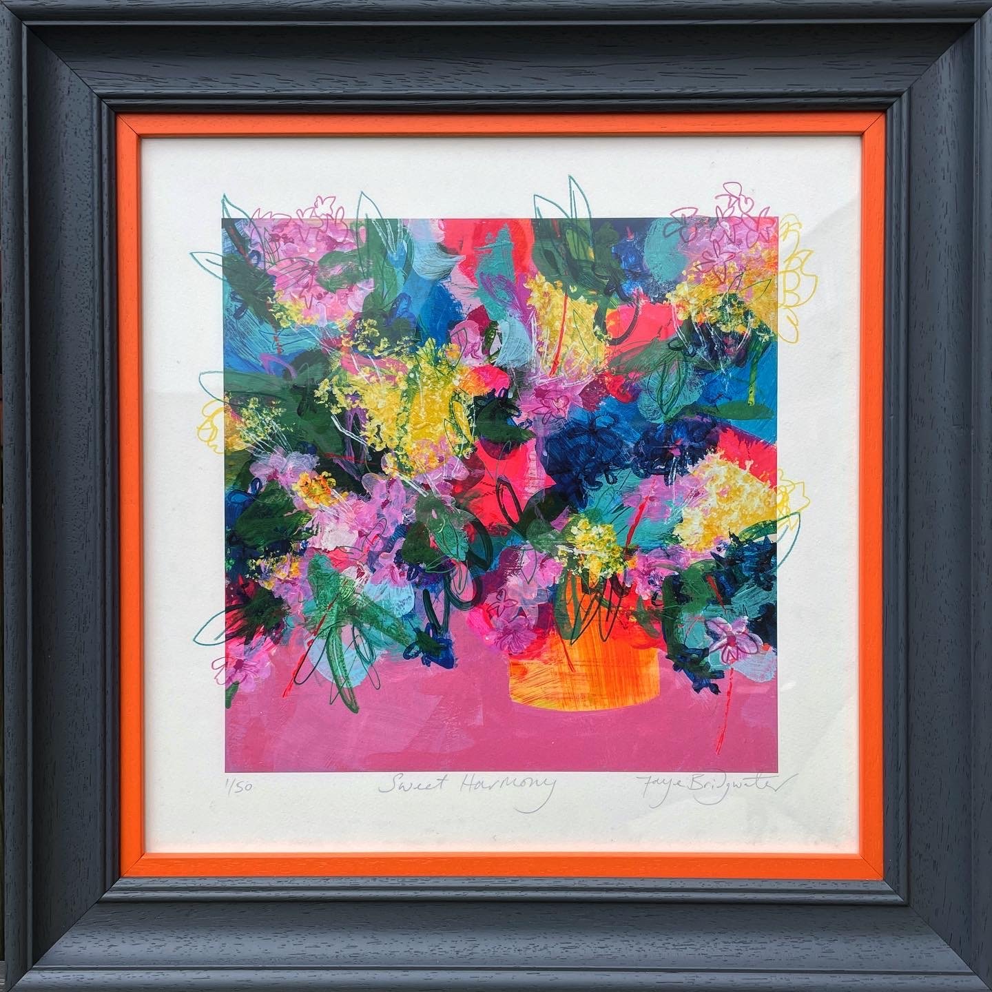 Sweet Harmony limited edition print by Faye Bridgwater, colourful abstract floral artwork for interior design ideas