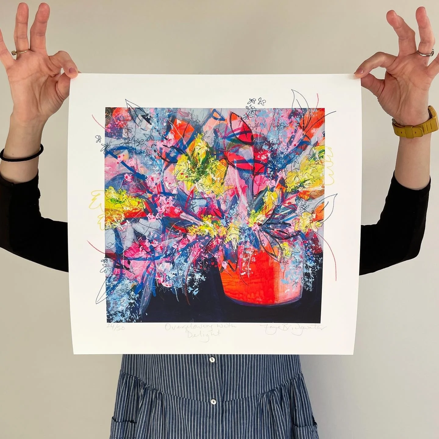 Overflowing With Delight limited edition print by Faye Bridgwater, colourful and vibrant wall art