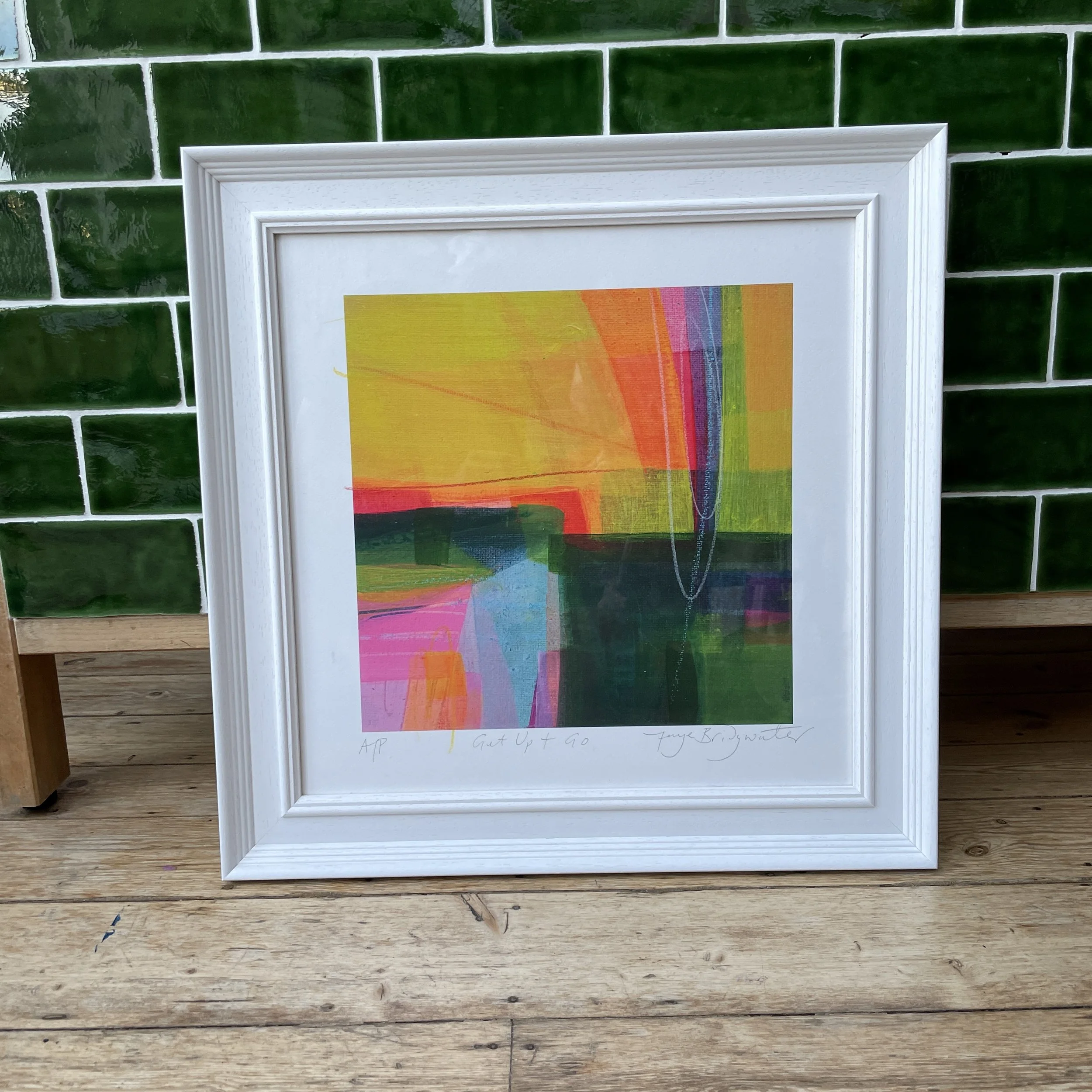 Get Up and Go limited edition print by Faye Bridgwater, in a frame ready to be hung in a kitchen, bedroom or living room