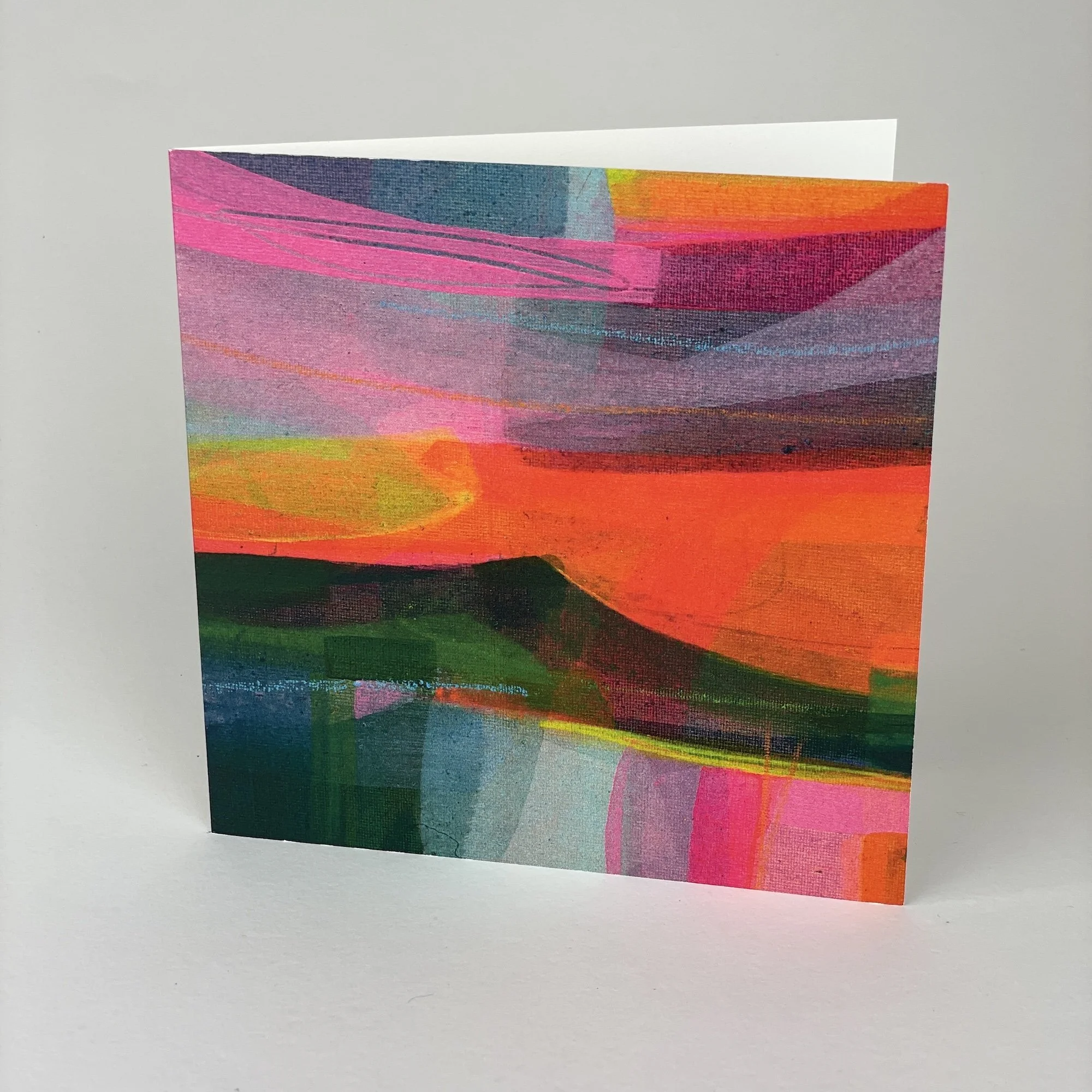 Fine art coastal landscape greeting card with expressive brushstrokes and shifting skies, contemporary UK artist