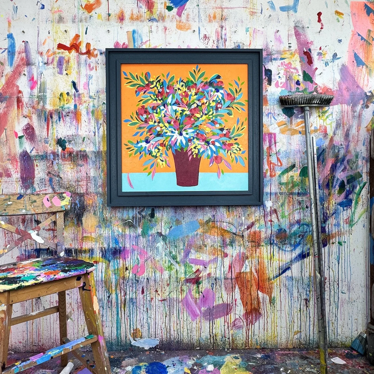 Bold floral artwork with abundant blooms and saturated colour