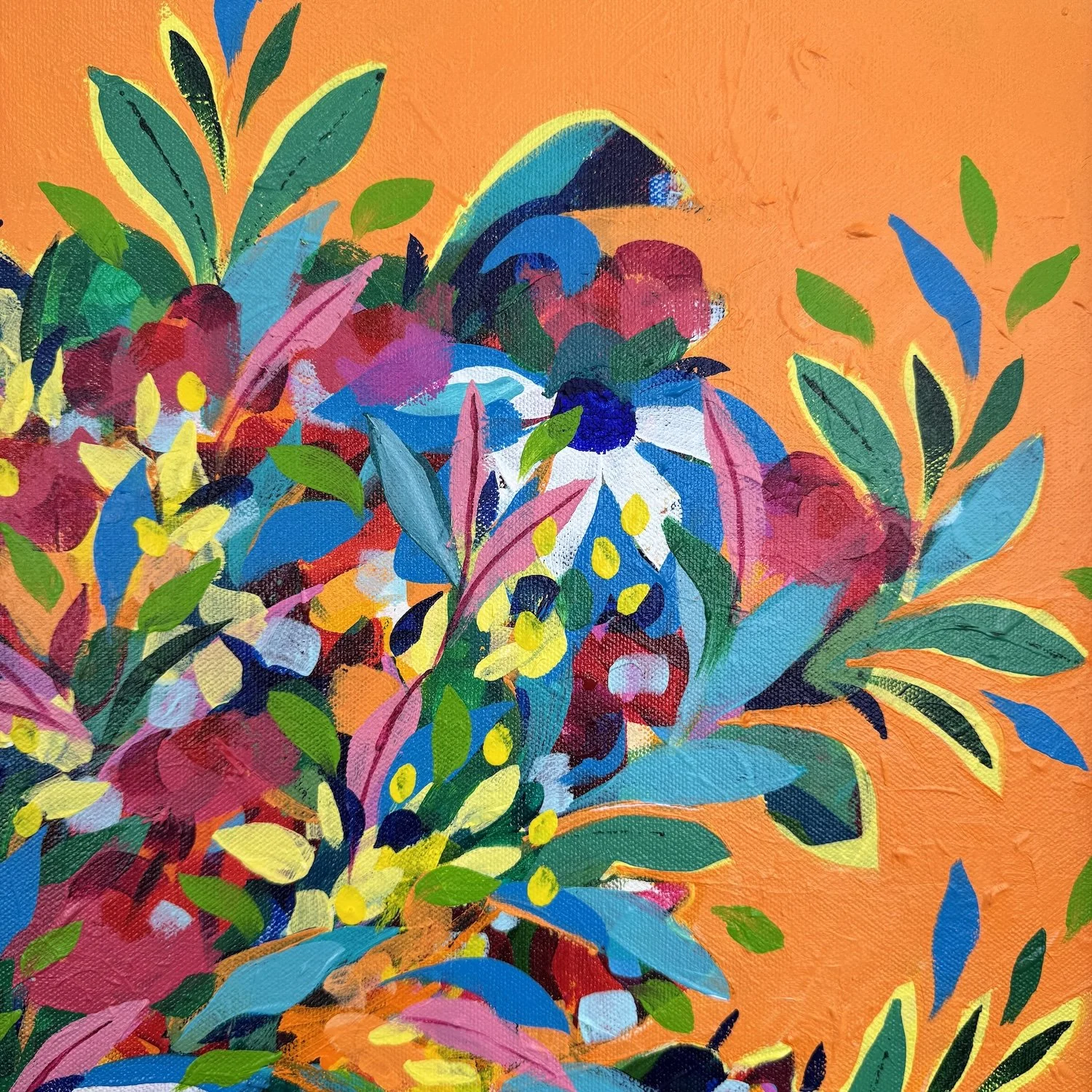 Close-up of a Faye Bridgwater original floral painting