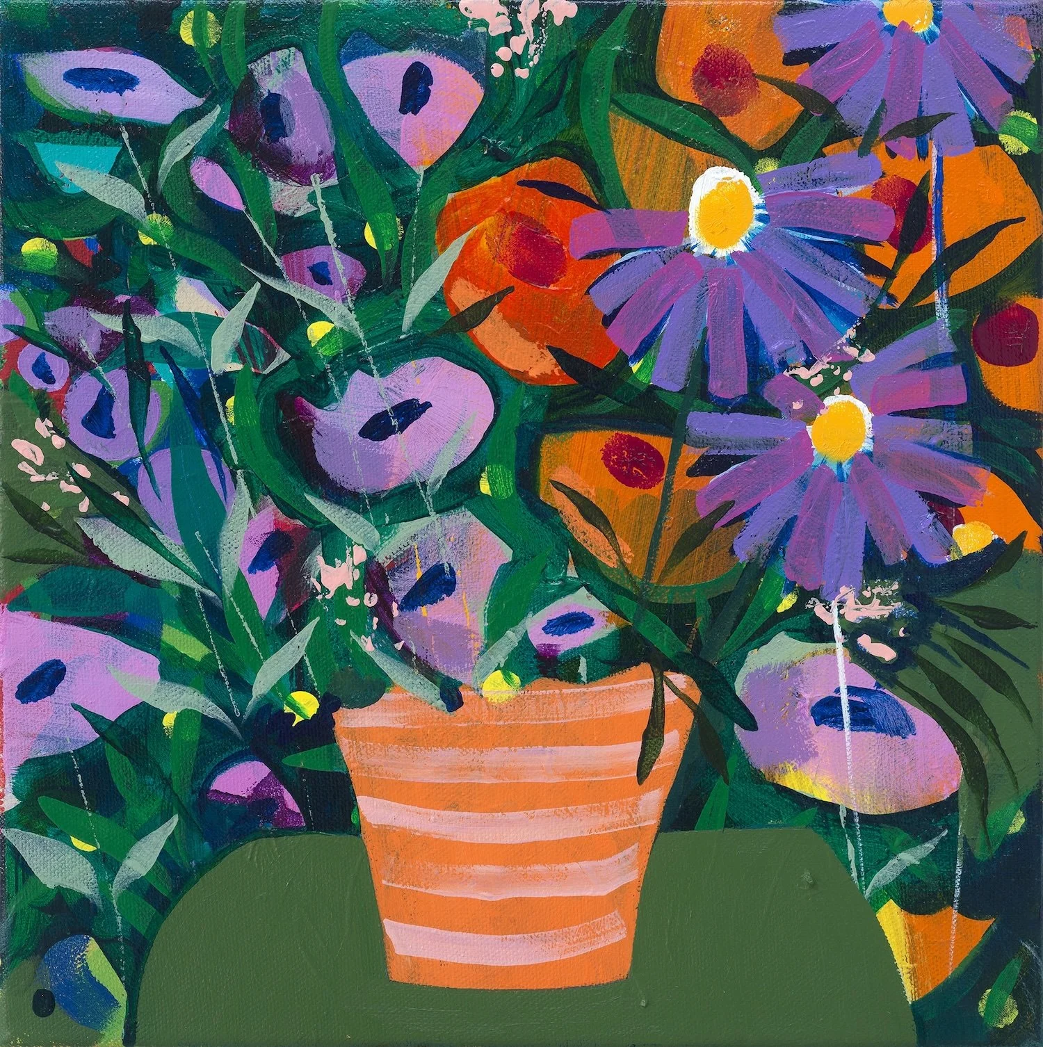 An original floral painting title "Surprise!" by Brighton based artist Faye Bridgwater's