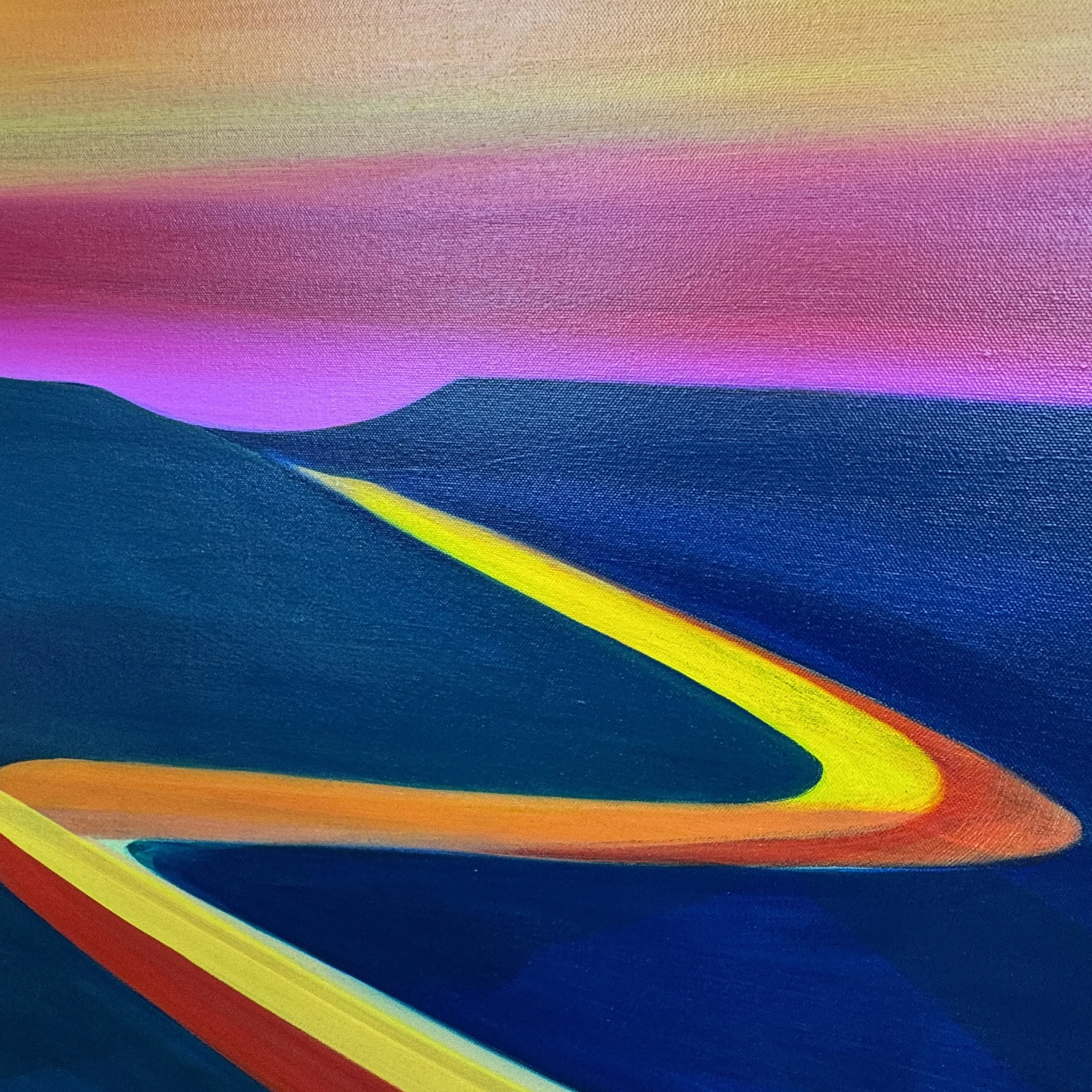 Landscape painting “Stand Tall, Shine On” by Faye Bridgwater, full of light, calm and gentle movement