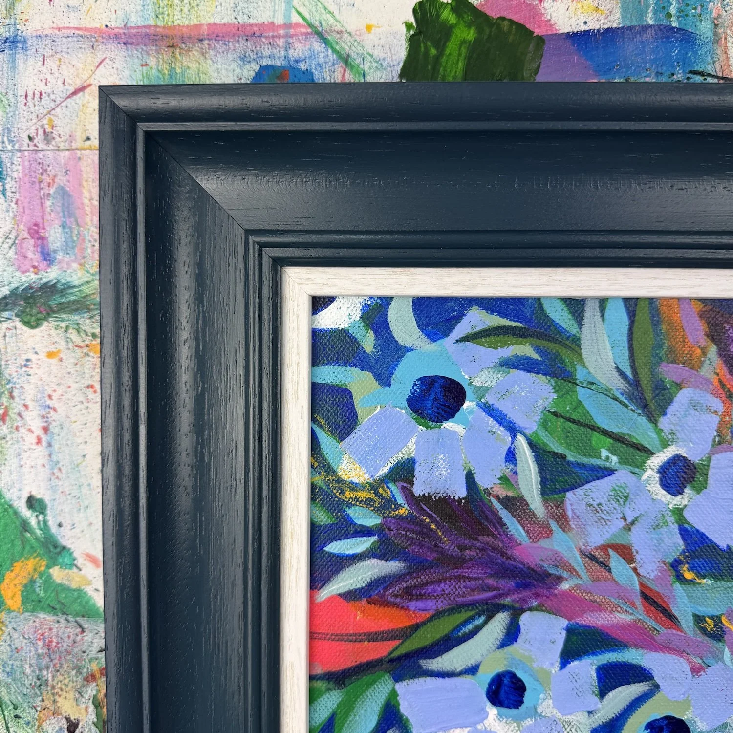 Bold vibrant colourful artwork of beautiful flowers in this painting called "Always and Forever" by Faye Bridgwater