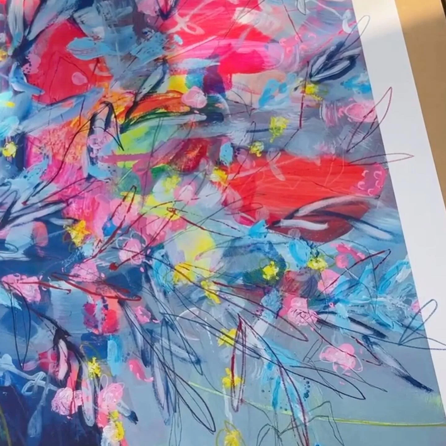 Bright floral art print “Triumph & Celebration” styled for a colourful living room interior