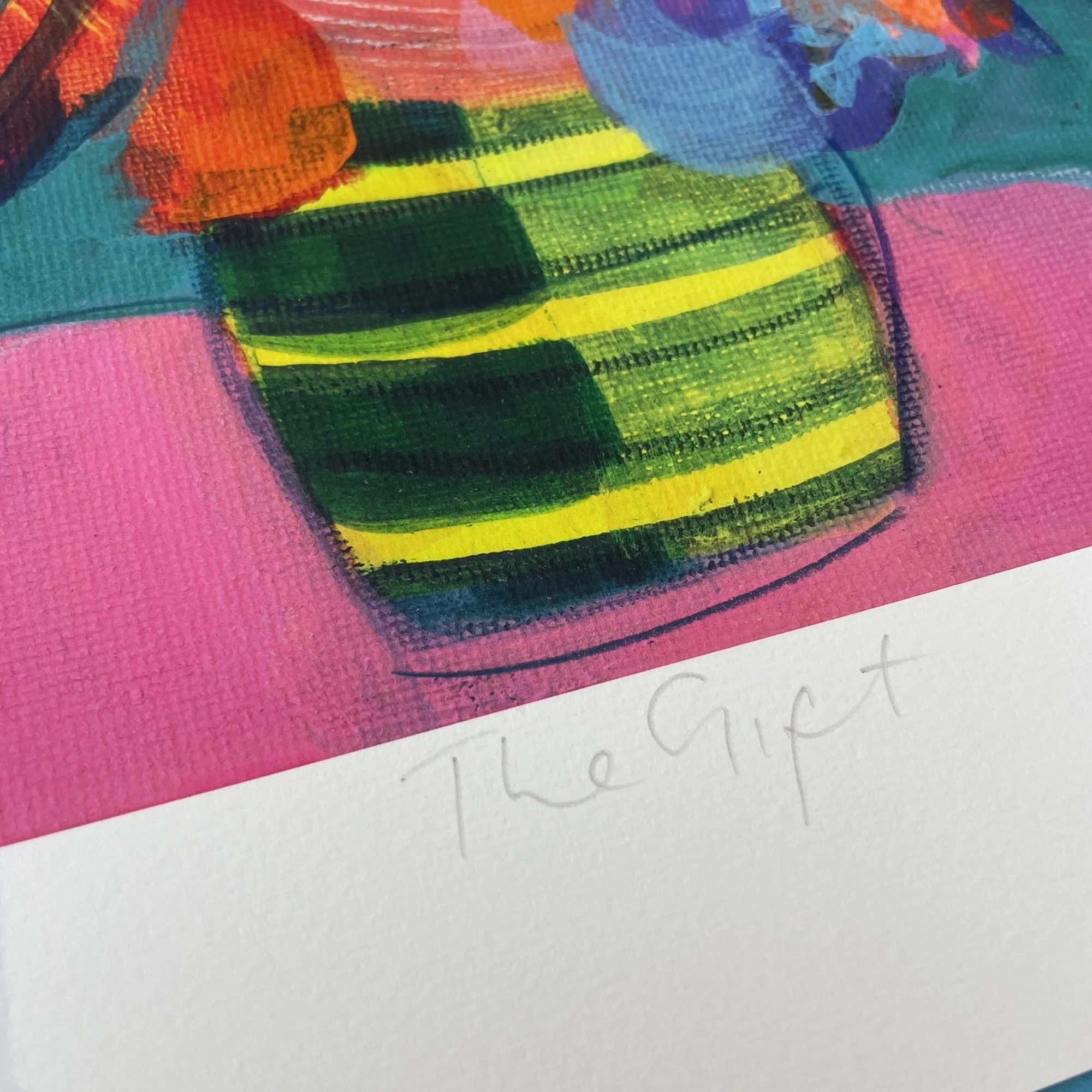 Colourful artwork “The Gift” lifting and brightening an interior