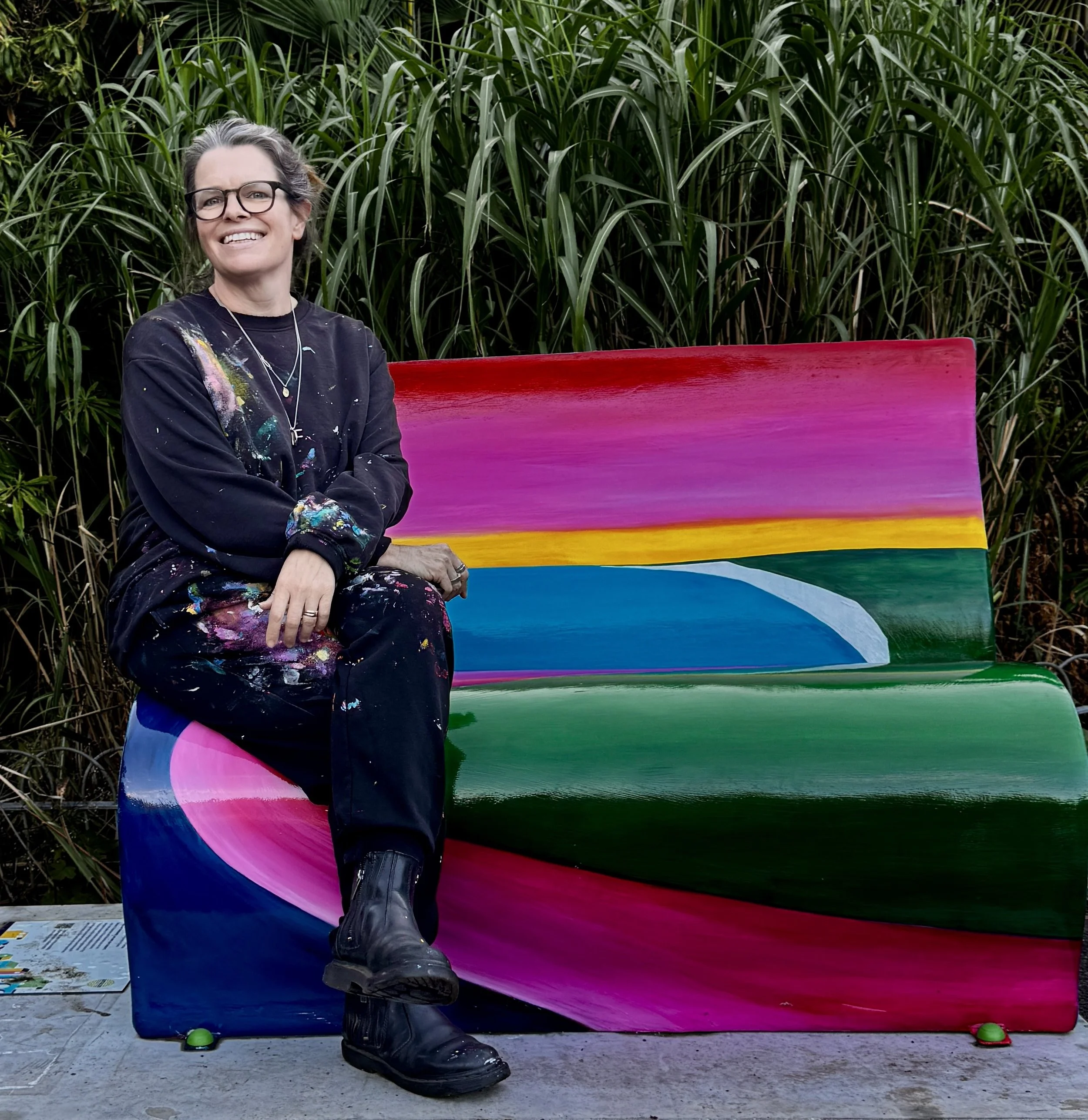 Faye Bridgwater’s Brighton Skies BookBench in Queen’s Park for The Story Trail Brighton