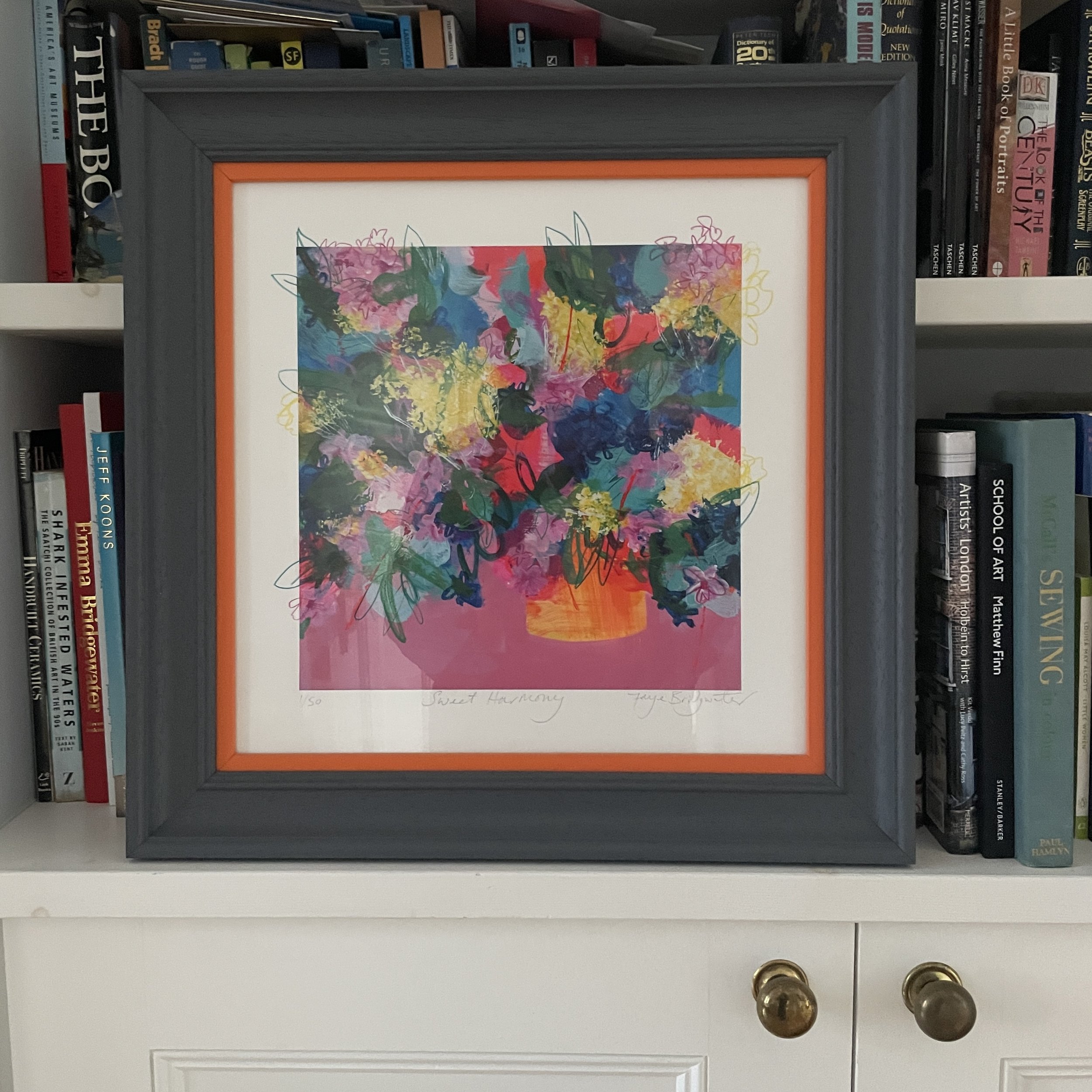 Sweet Harmony limited edition print by Faye Bridgwater, joyful pink flowers