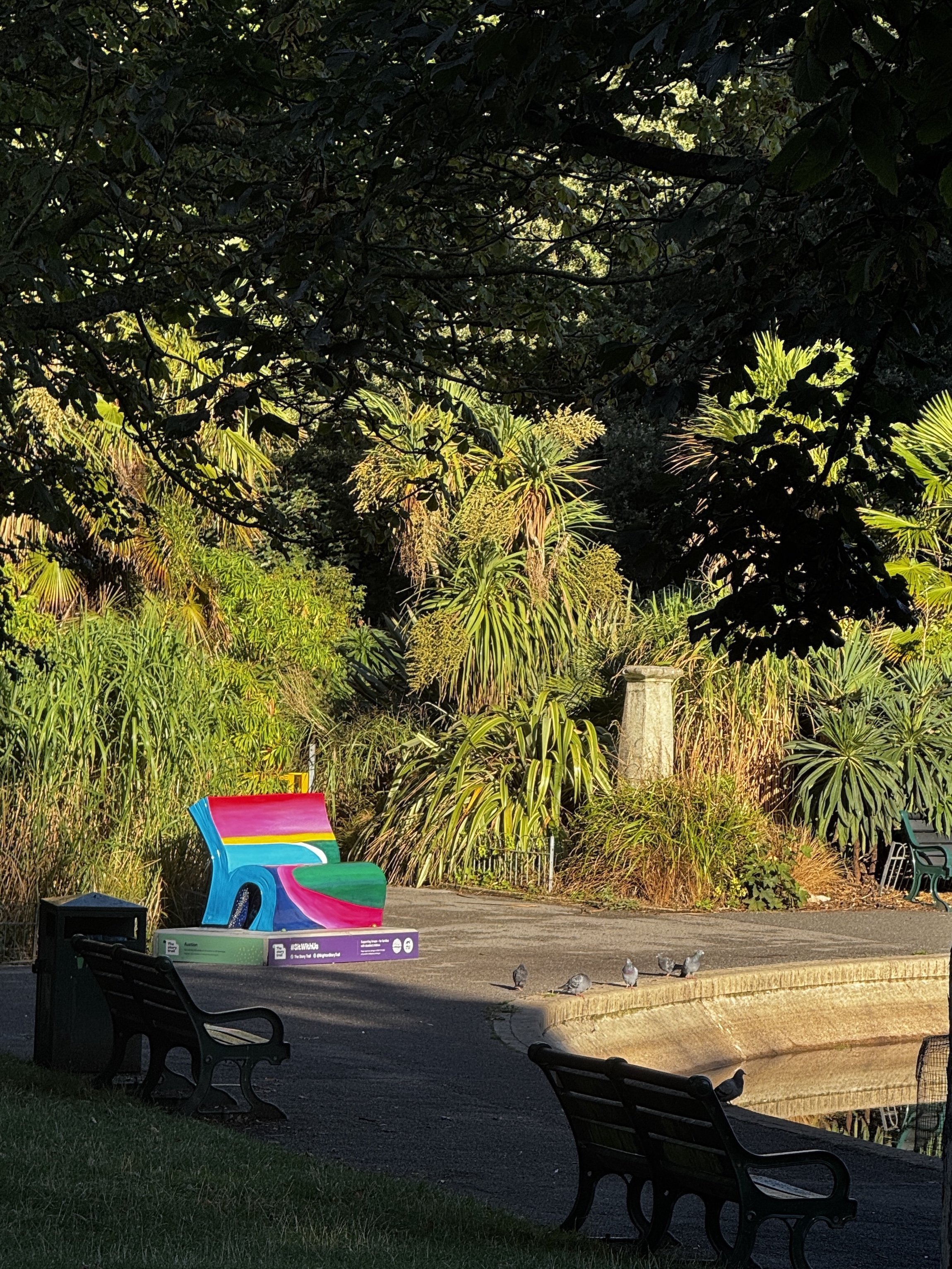 Brighton Skies BookBench beside the pond in Queen’s Park Brighton