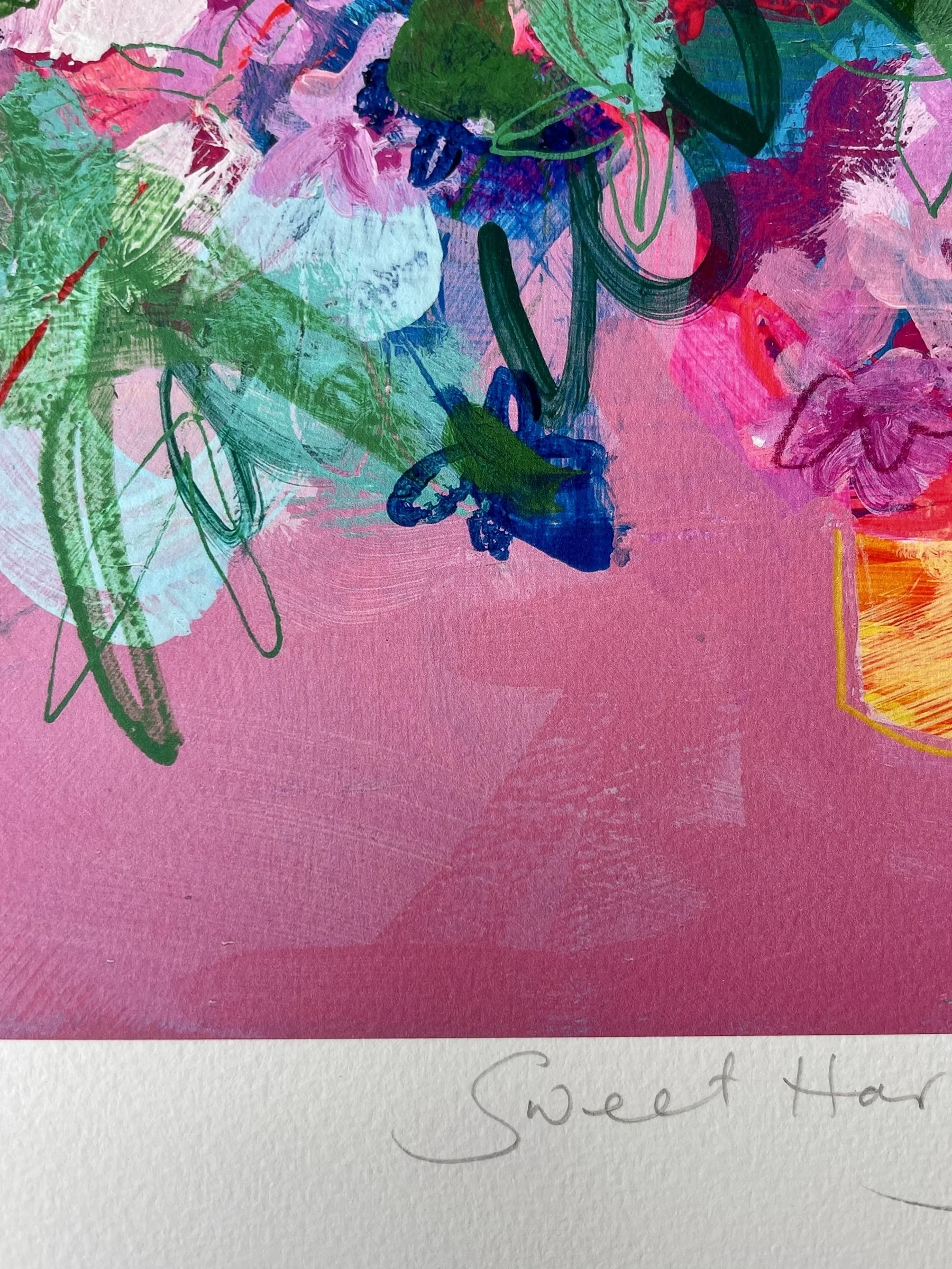Sweet Harmony limited edition print by Faye Bridgwater, bright pink flowers