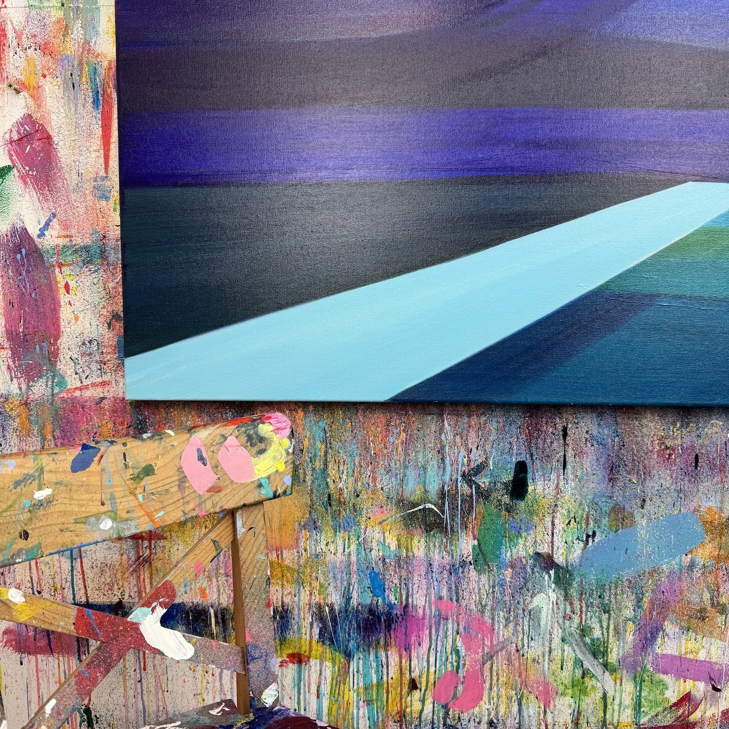 Up close detail of a Faye Bridgwater abstract landscape