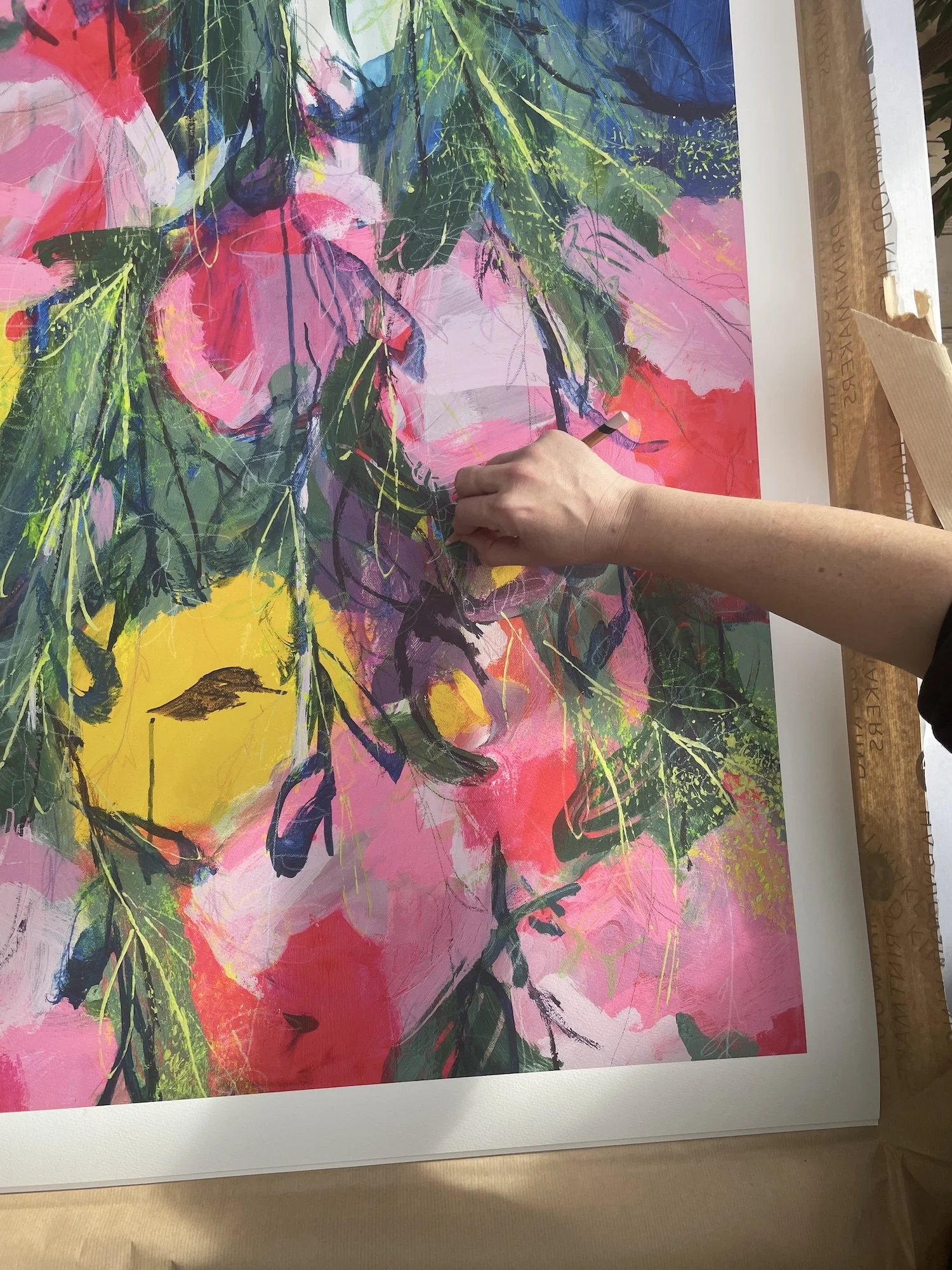 Up close detail of Big Blooms limited edition print by Faye Bridgwater