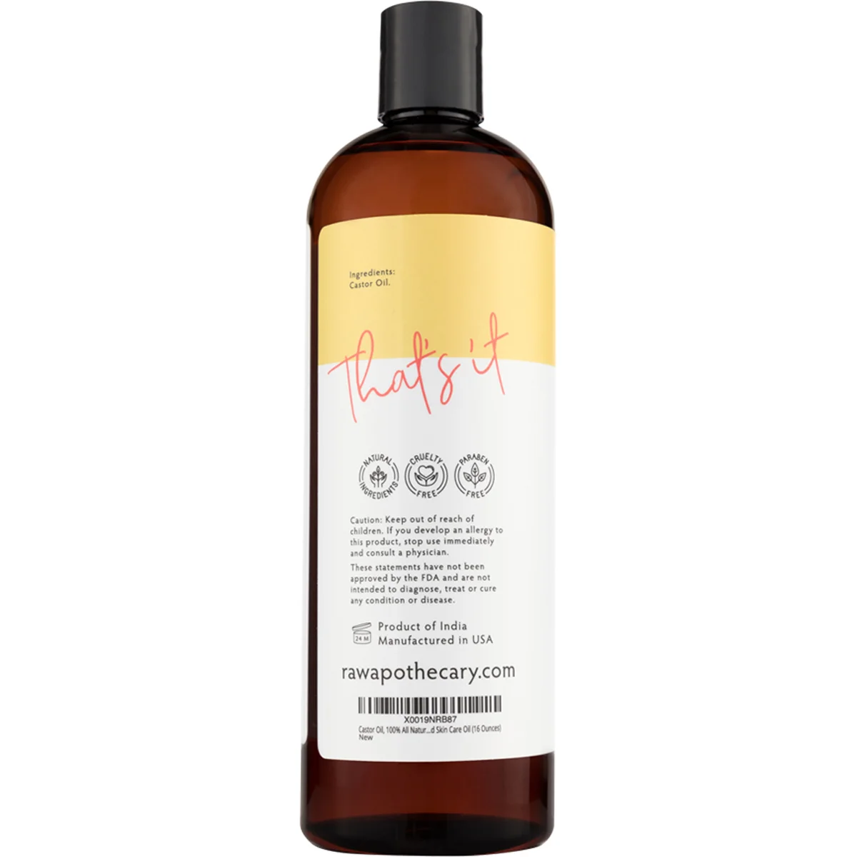 Amber Castor Oil Bottle Side with Claims