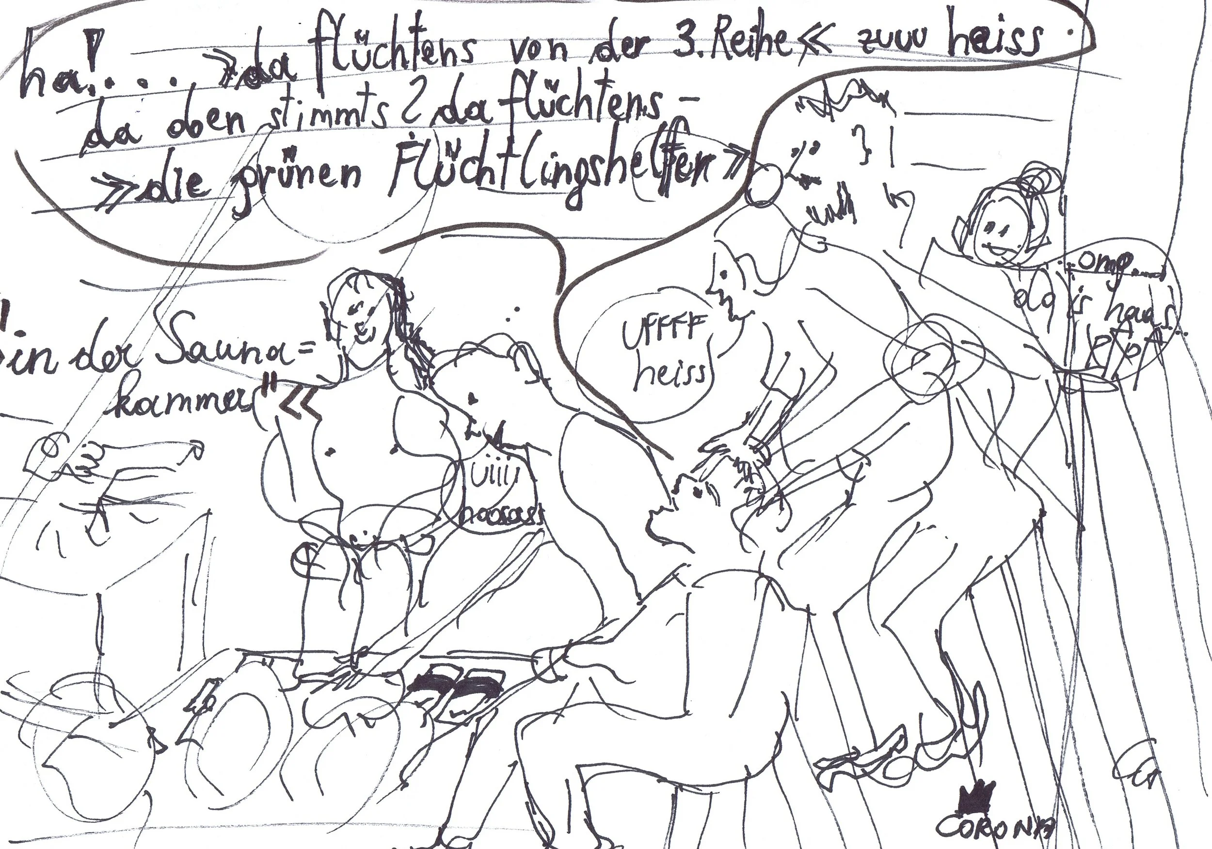 Sauna-da flüchtens von der 3. Reihe ©Corona Gsteu