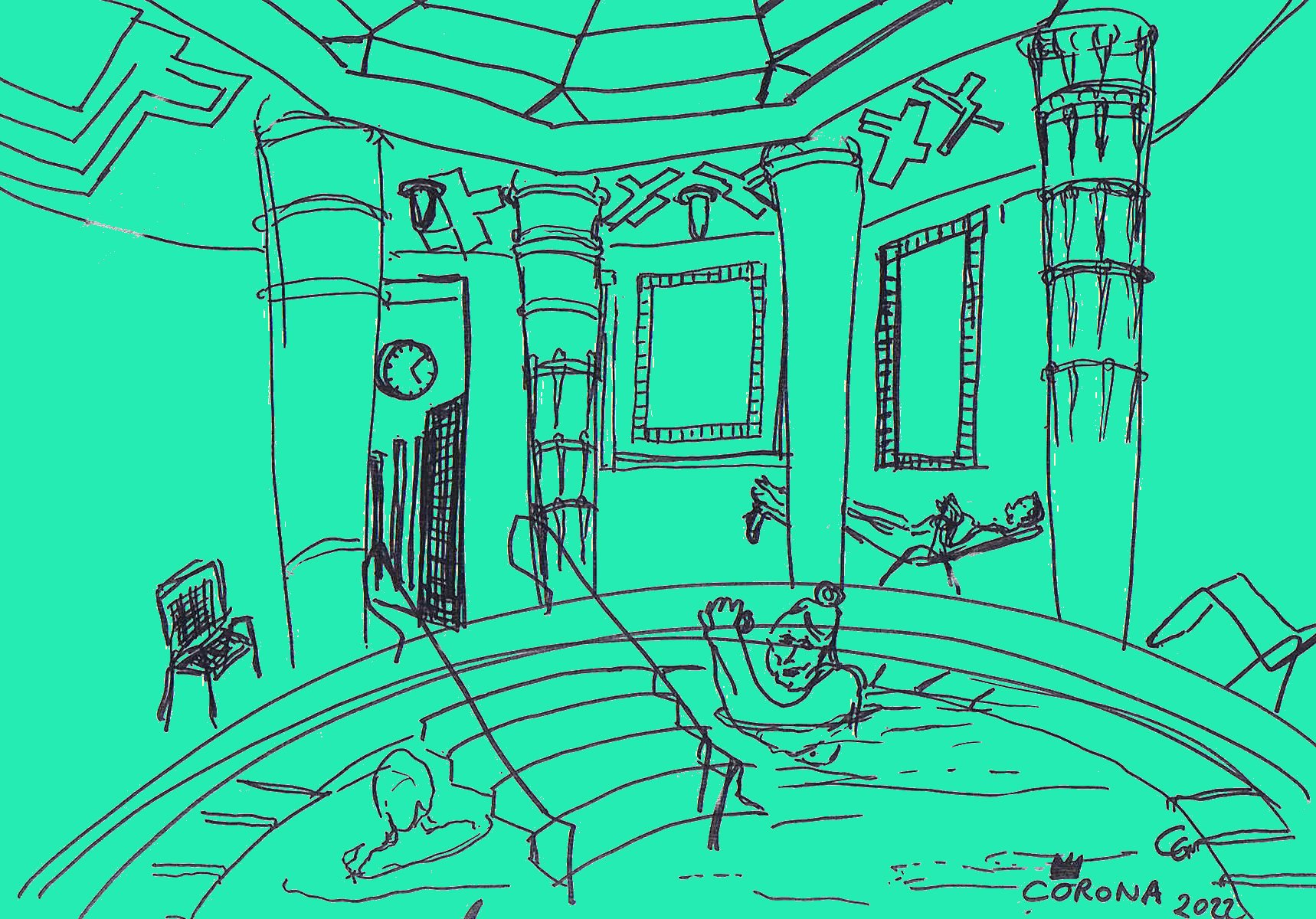 Säulen im Warmbeckenbereich der Sauna im Amalienbad ©Corona Gsteu